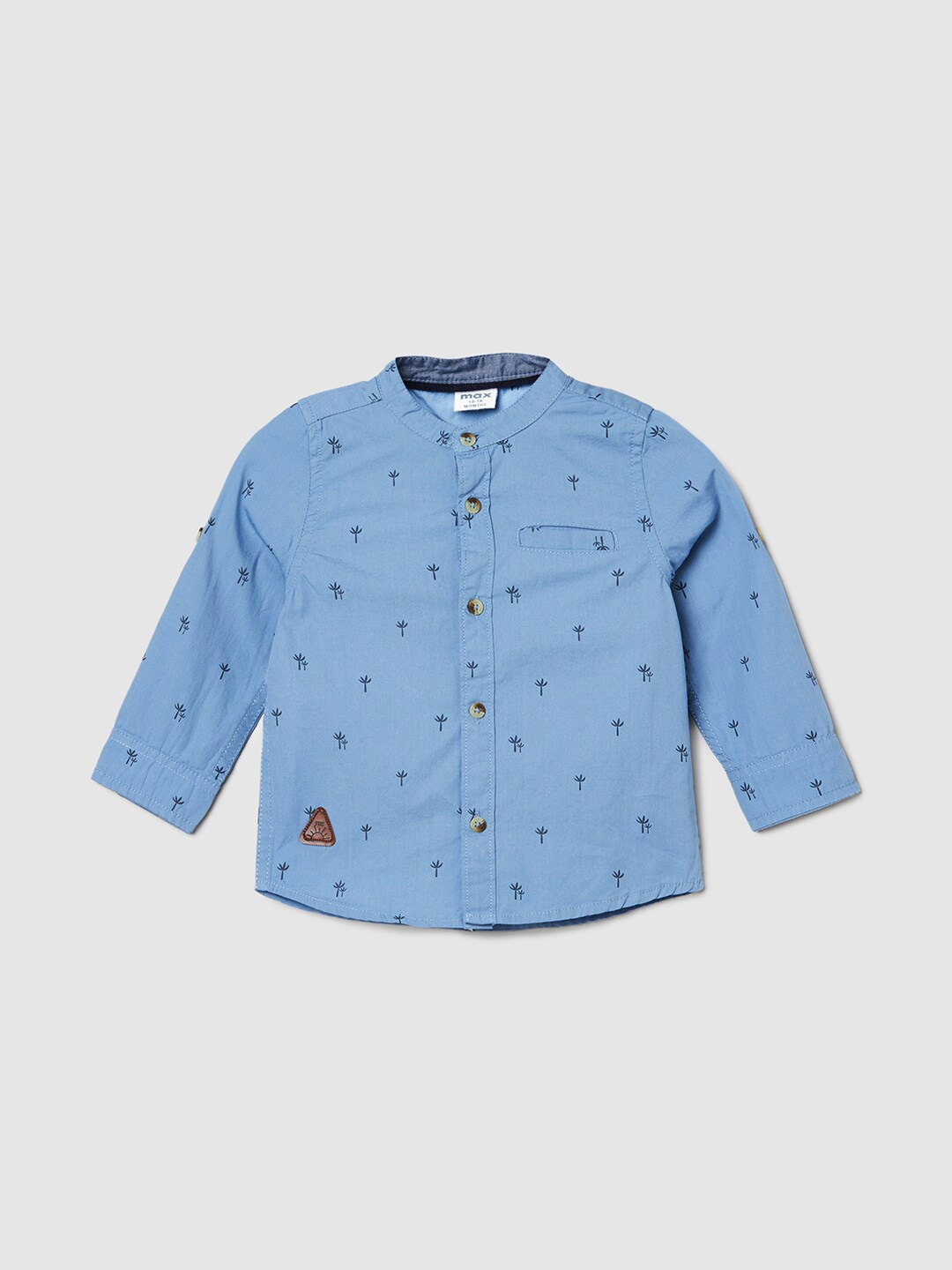 

max Boys Conversational Printed Mandarin Collar Pure Cotton Casual Shirt, Blue