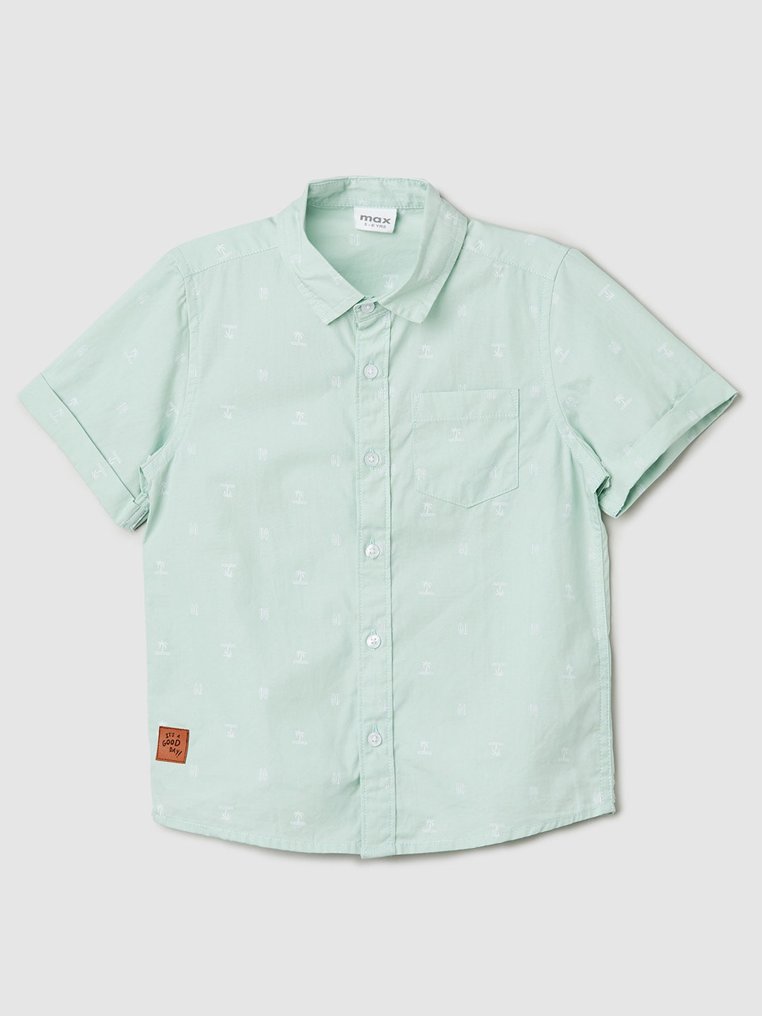 

max Boys Conversational Printed Spread Collar Pure Cotton Casual Shirt, Green
