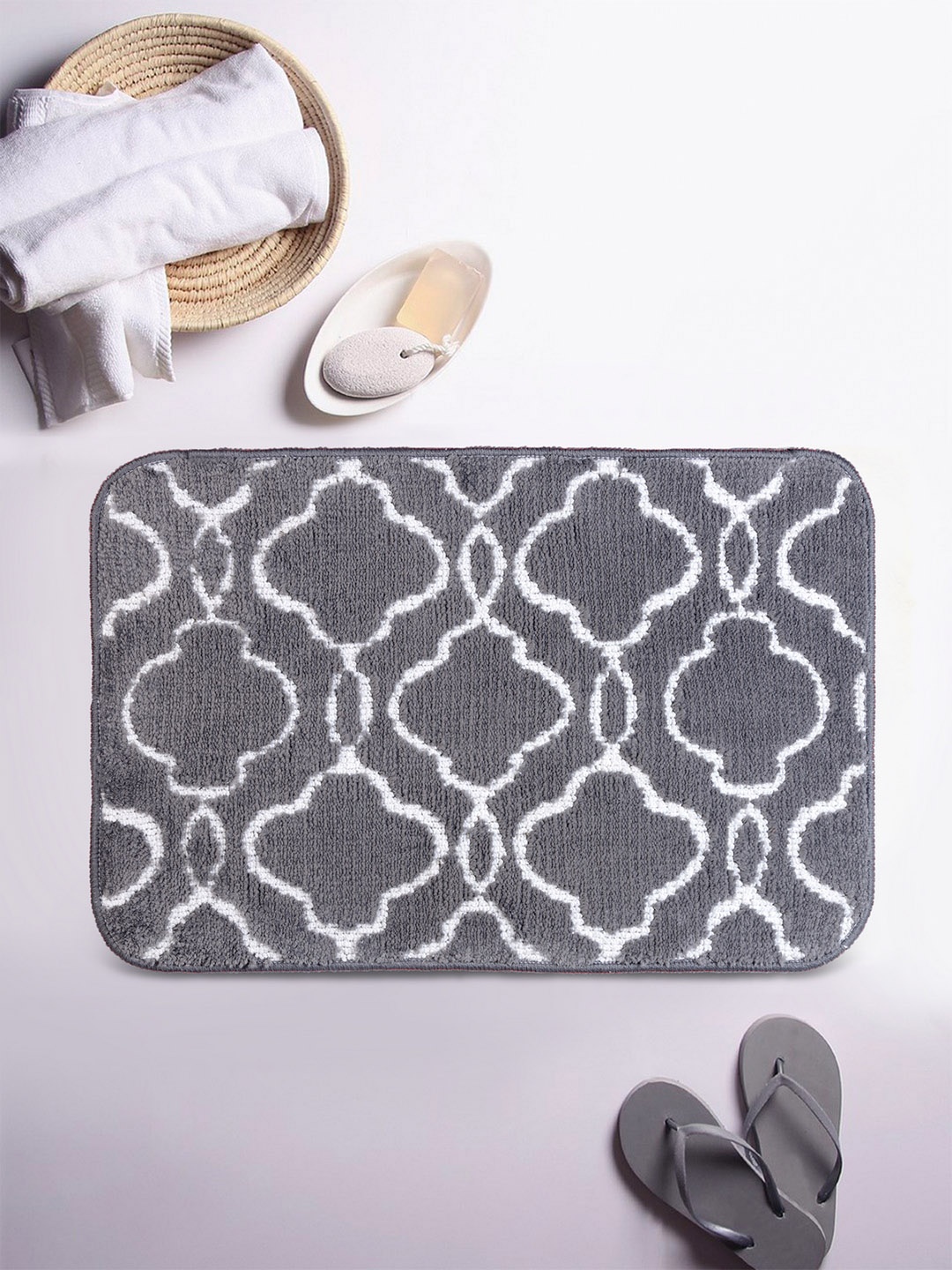 

ROMEE Grey Anti-Skid Printed Rectangular Bath Rug