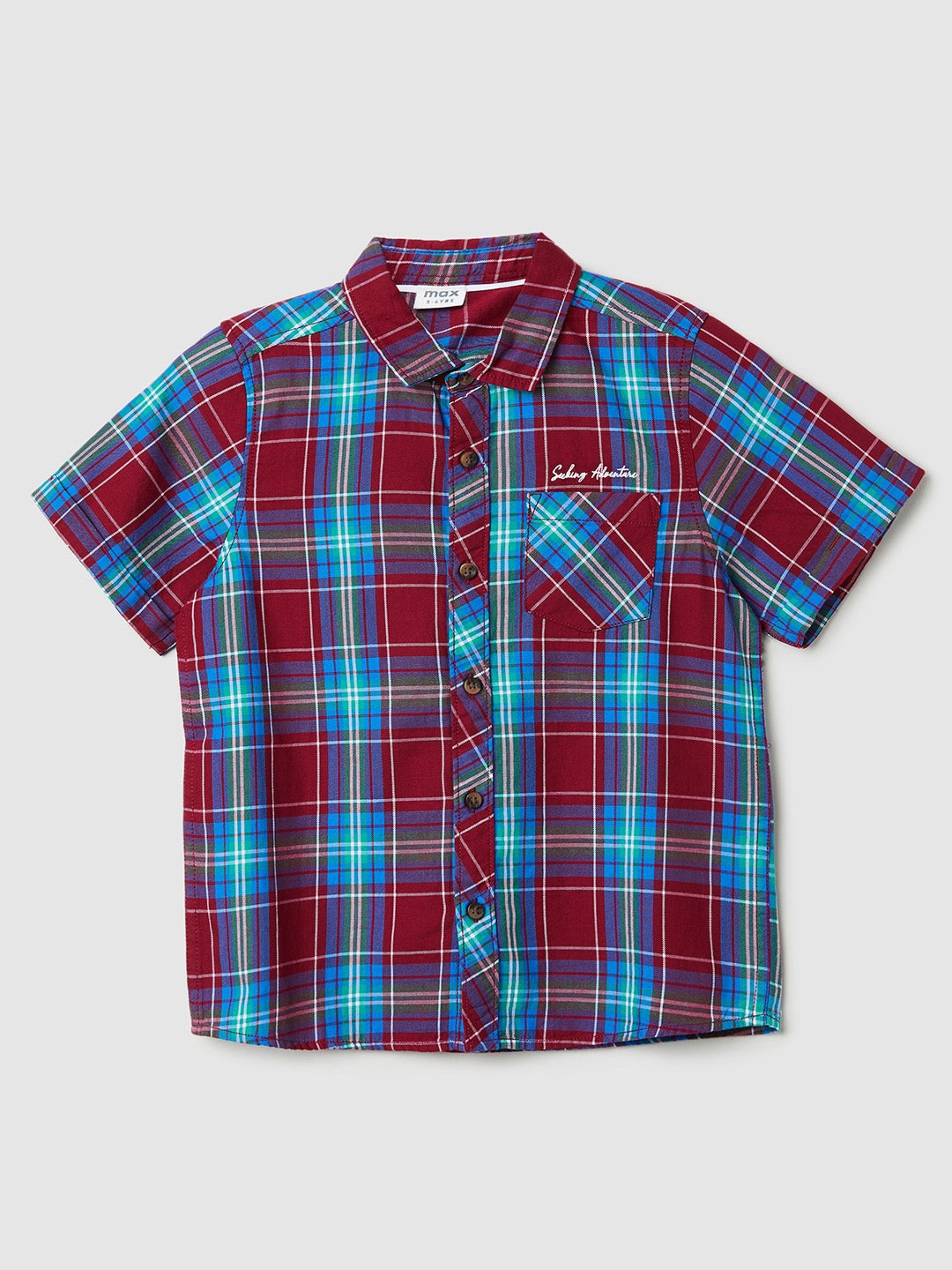 

max Boys Tartan Checks Opaque Checked Cotton Casual Shirt, Maroon
