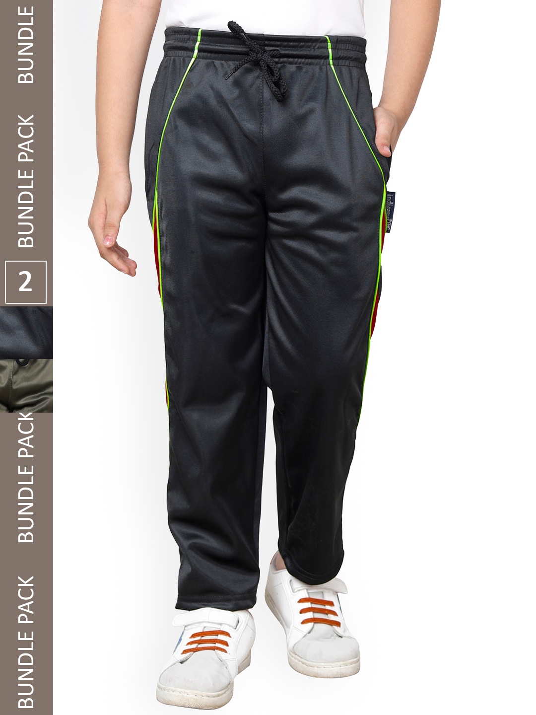 

IndiWeaves Boys Pack Of 2 Mid-Rise Track Pants, Green