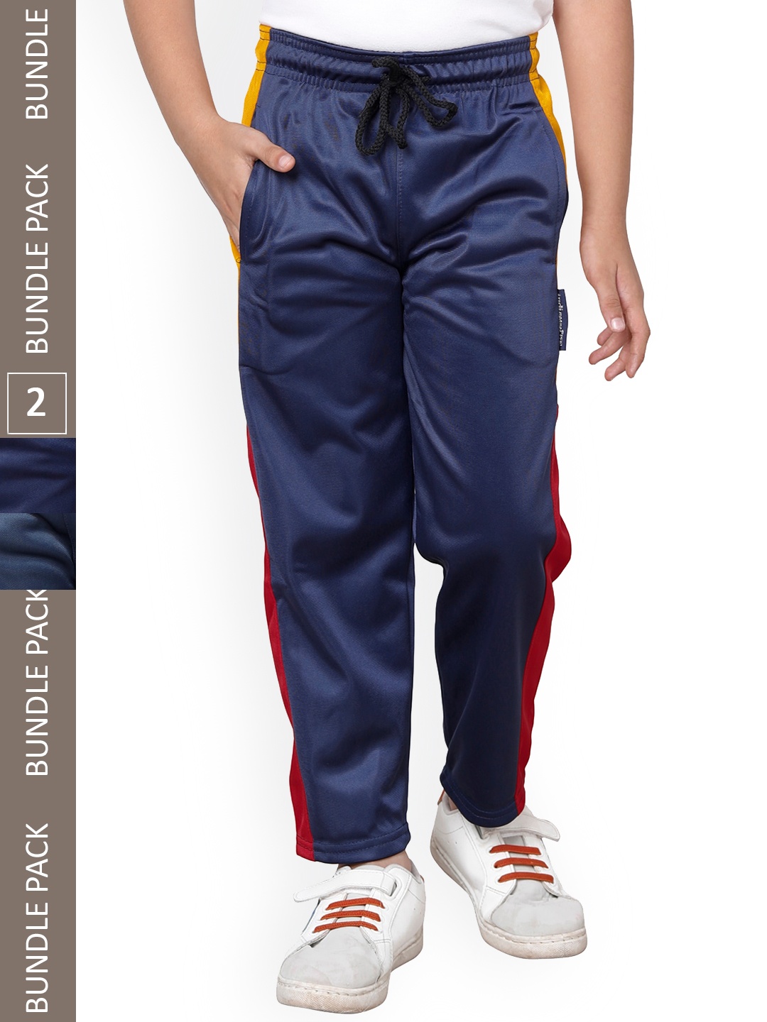 

IndiWeaves Boys Colourblocked Mid-Rise Regular Fit Lower Track pants (Pack Of 2), Navy blue