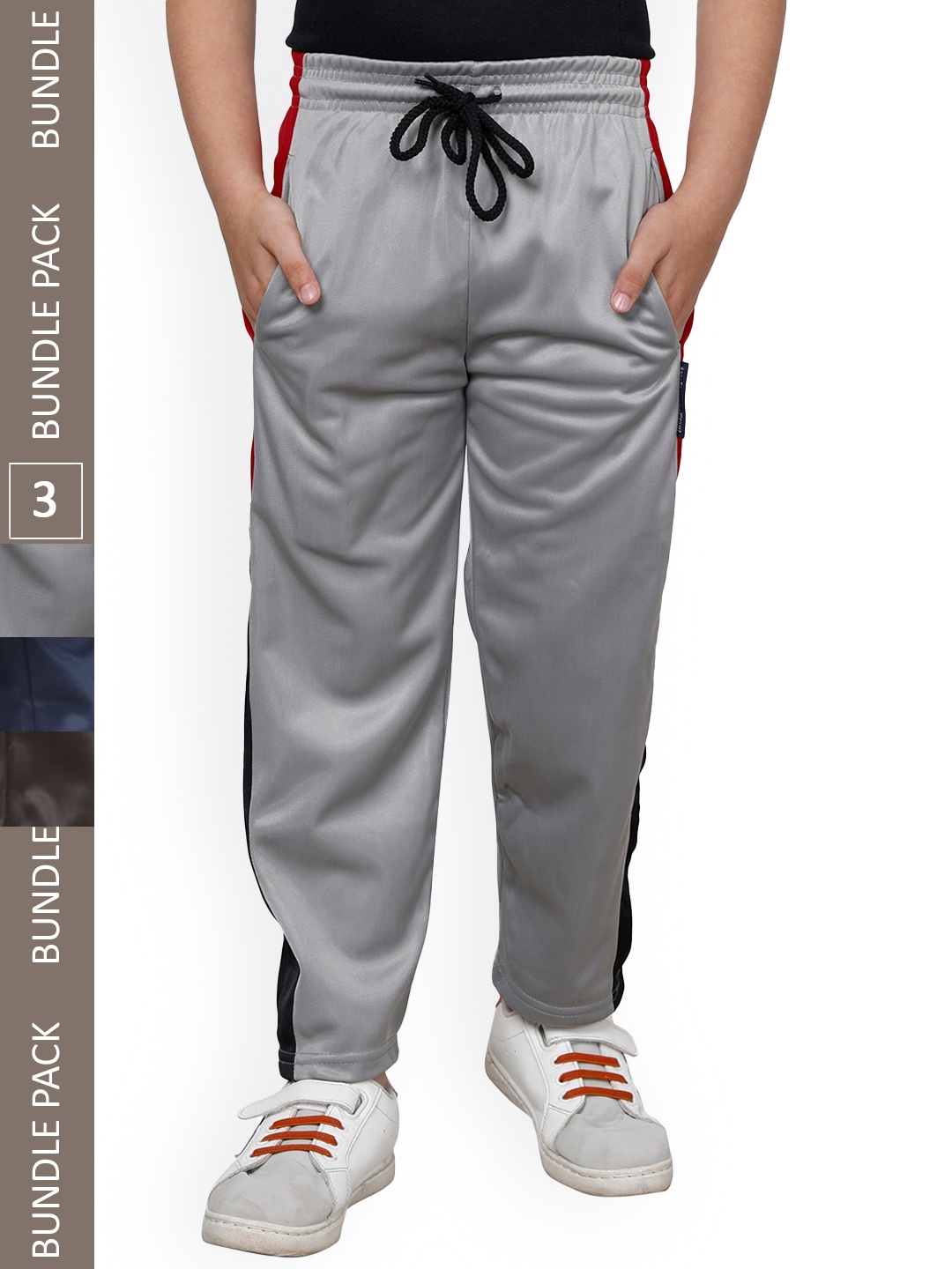 

IndiWeaves Boys Pack Of 3 Mid Rise Track Pants, Grey