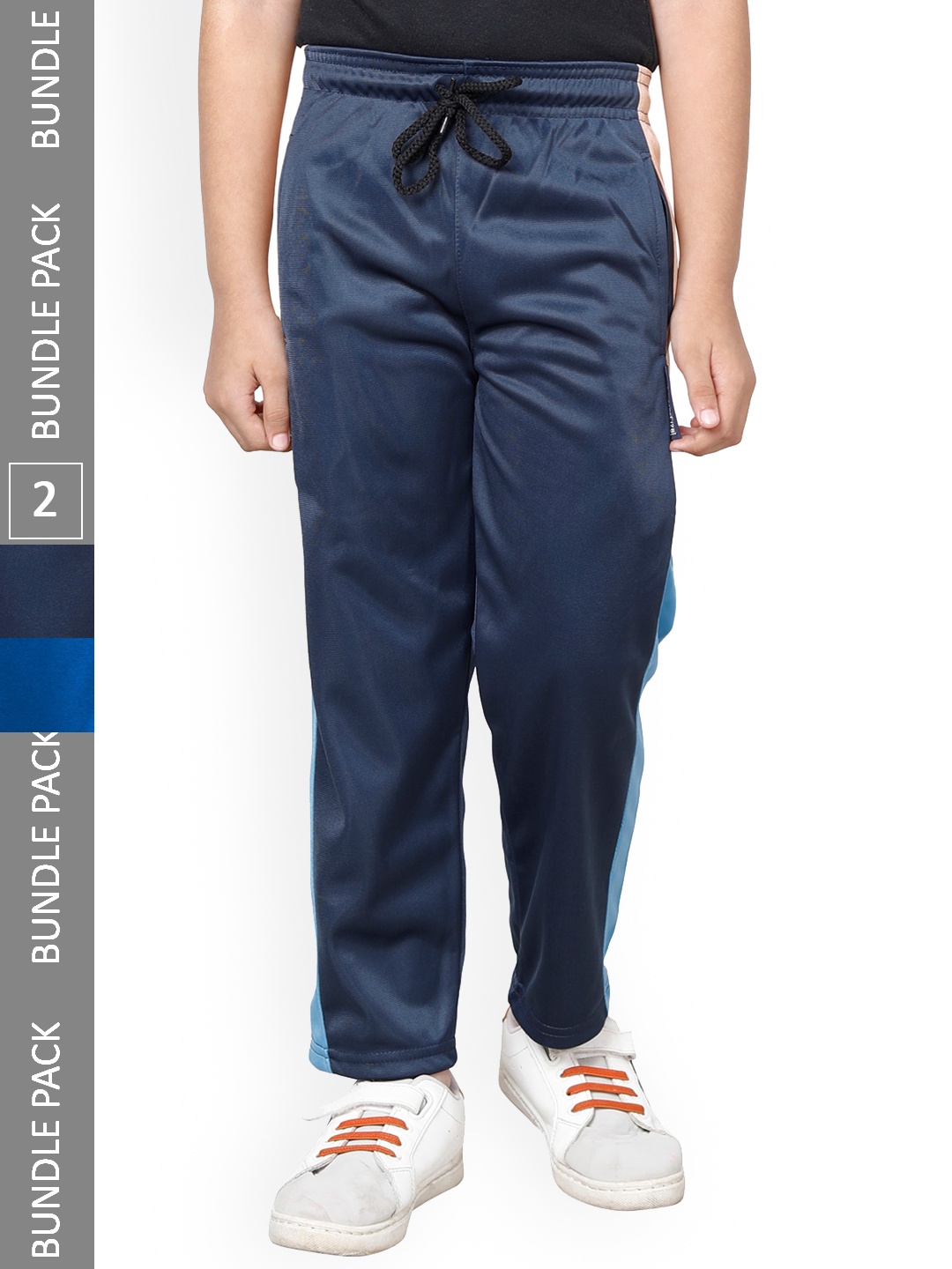 

IndiWeaves Boys Pack Of 2 Colourblocked Side Panel Detail Track Pants, Navy blue