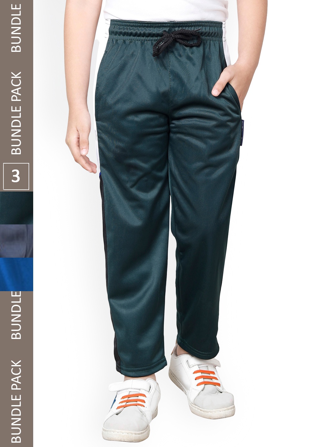 

IndiWeaves Boys Pack Of 3 Track Pants With Side Taping Details, Green