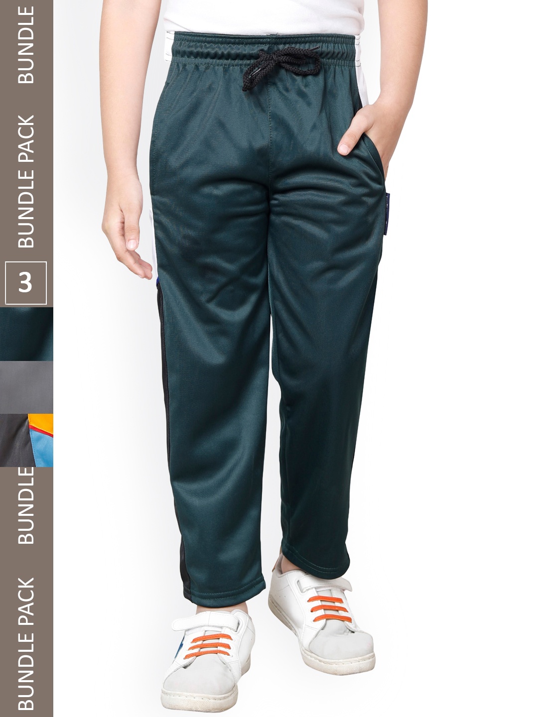 

IndiWeaves Boys Pack Of 3 Mid-Rise Track Pants, Green
