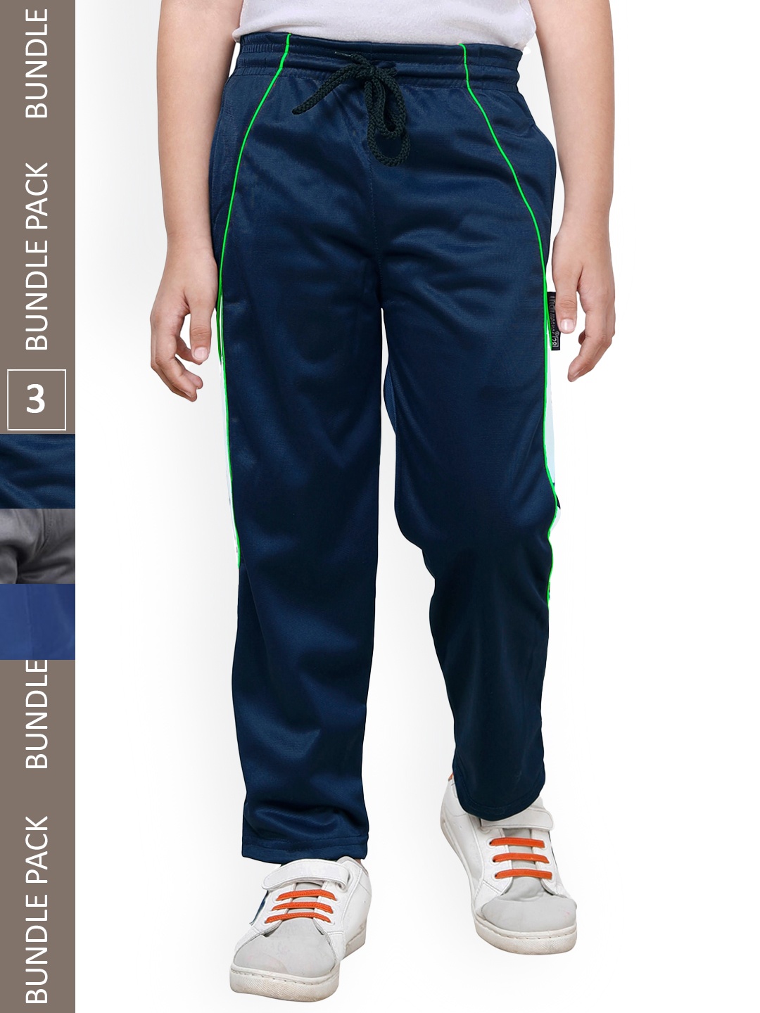 

IndiWeaves Boys Side Panelled Mid-Rise Regular Fit Track pants (Pack Of 3), Navy blue