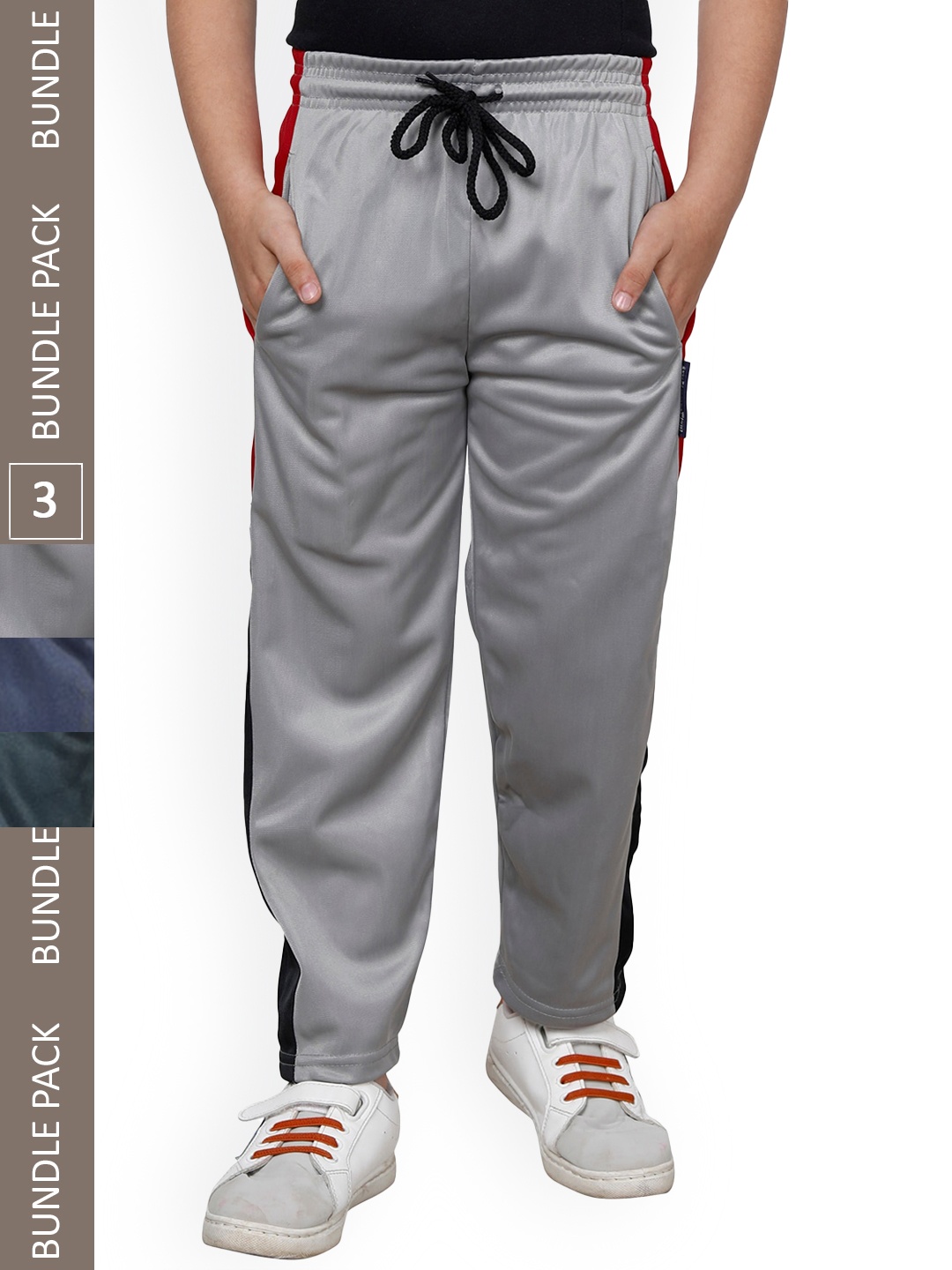 

IndiWeaves Boys Pack Of 3 Mid-Rise Track Pants, Grey