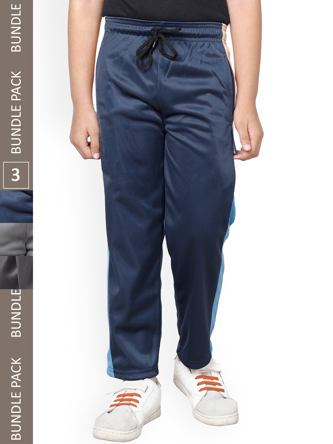 

IndiWeaves Boys Pack Of 3 Mid-Rise Track Pants, Navy blue