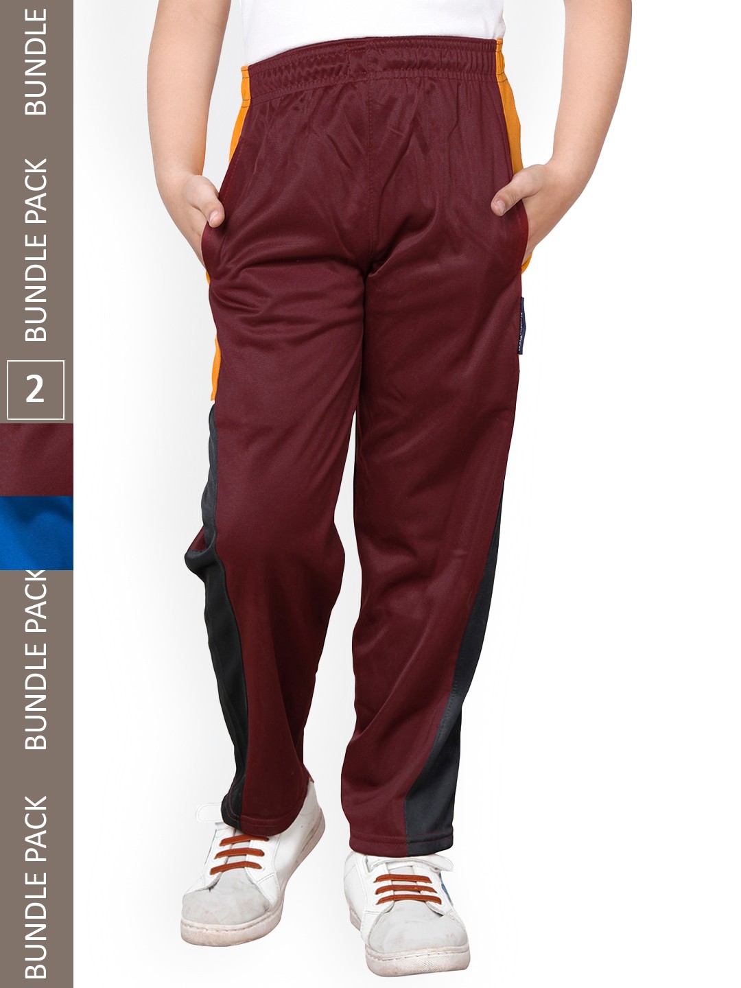 

IndiWeaves Boys Colourblocked Mid-Rise Regular Fit Lower Track pants (Pack Of 2), Maroon