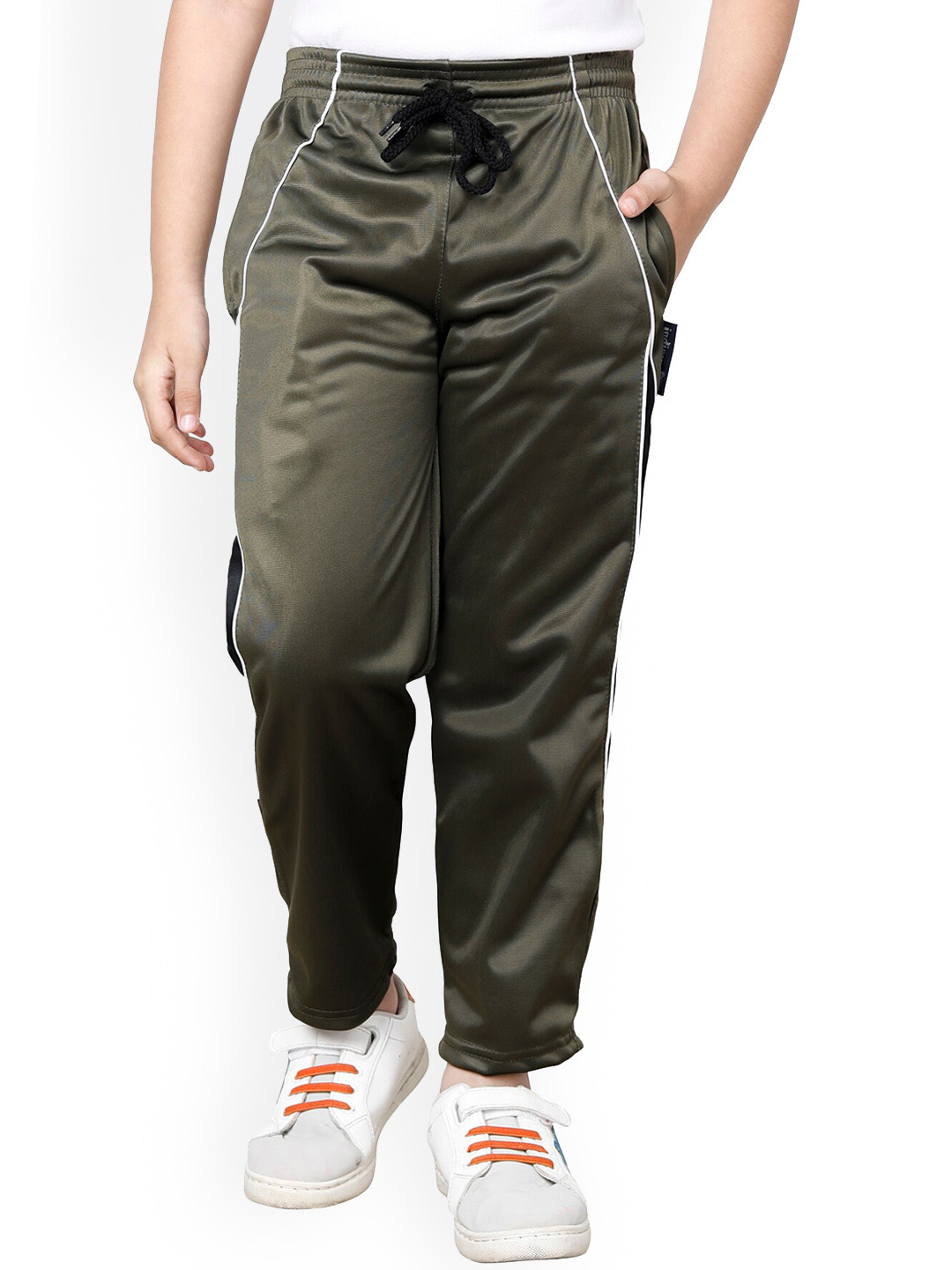 

IndiWeaves Boys Side Panel Track Pant, Olive