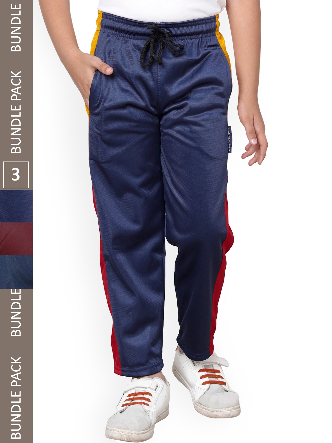 

IndiWeaves Boys Pack Of 3 Colourblocked Side Panel Detail Track Pants, Navy blue
