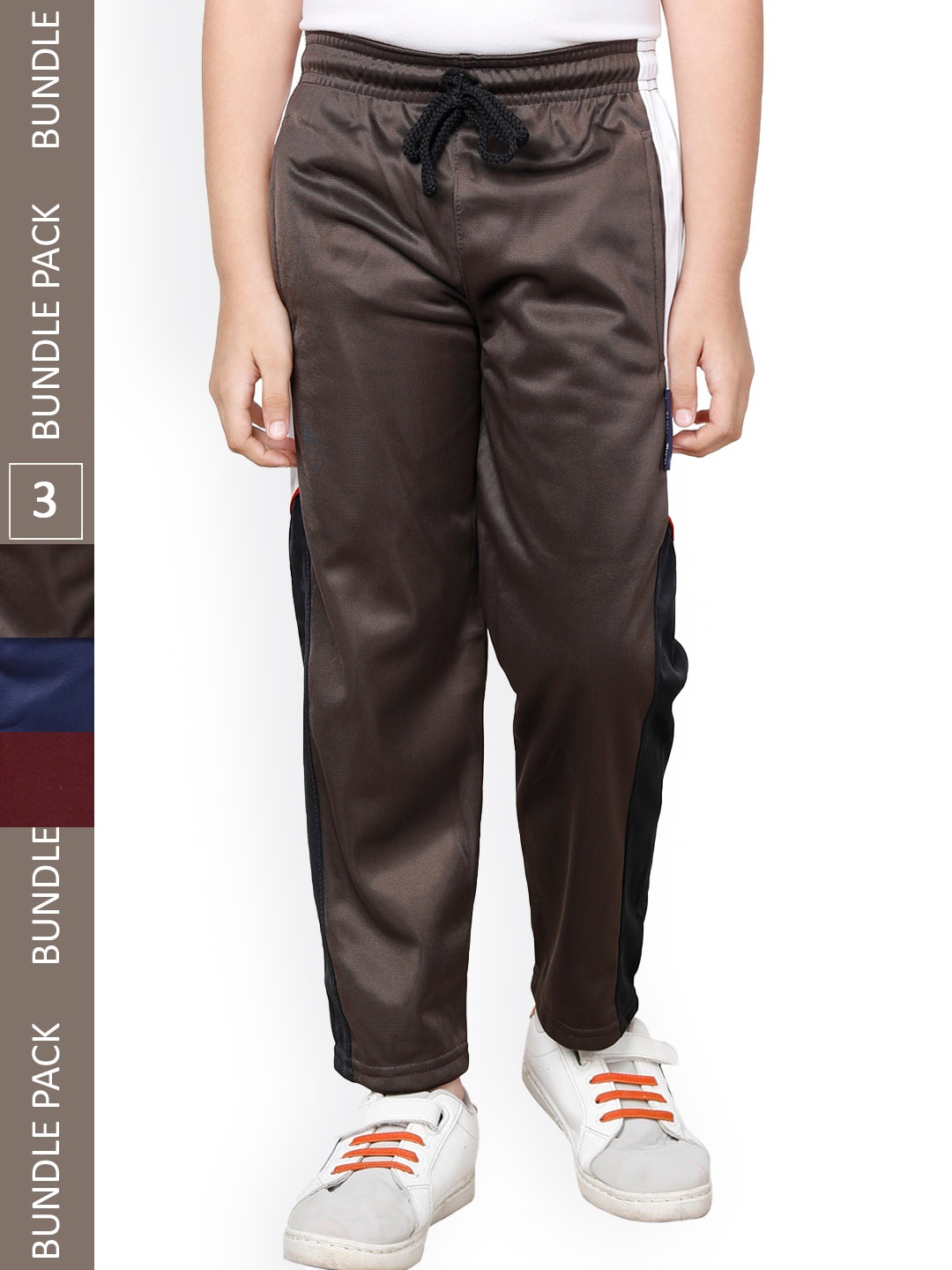 

IndiWeaves Boys Pack Of 3 Colourblocked Track Pants, Brown