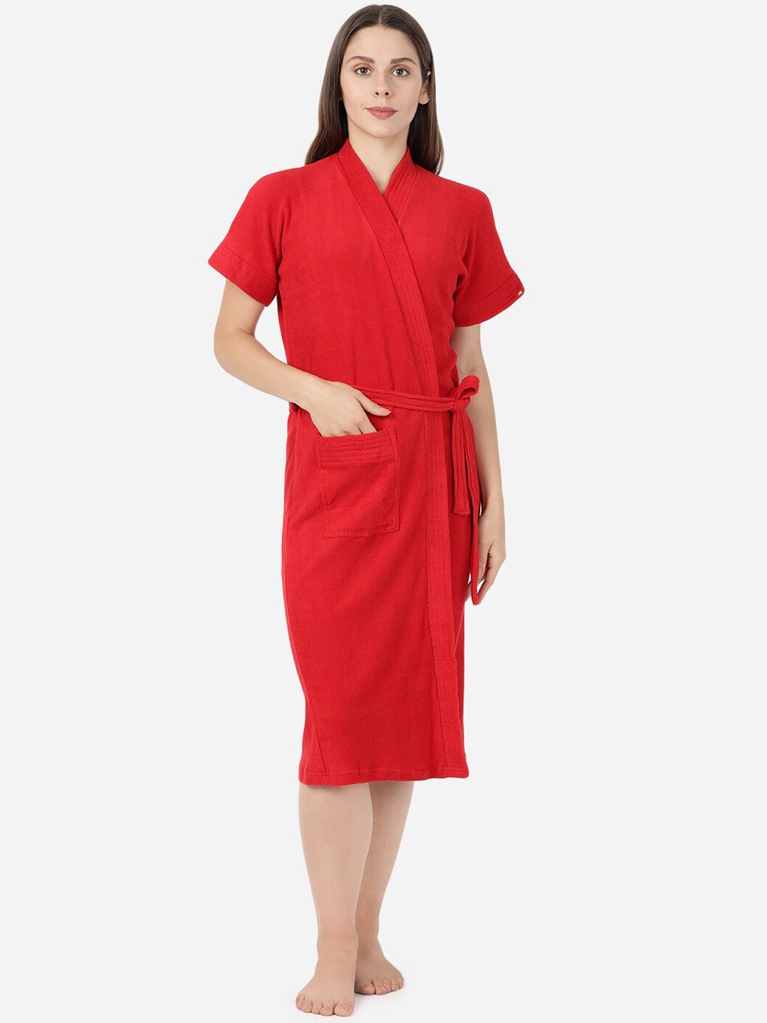 

GOLDSTROMS Women Cotton Bath Robe With Belt, Red