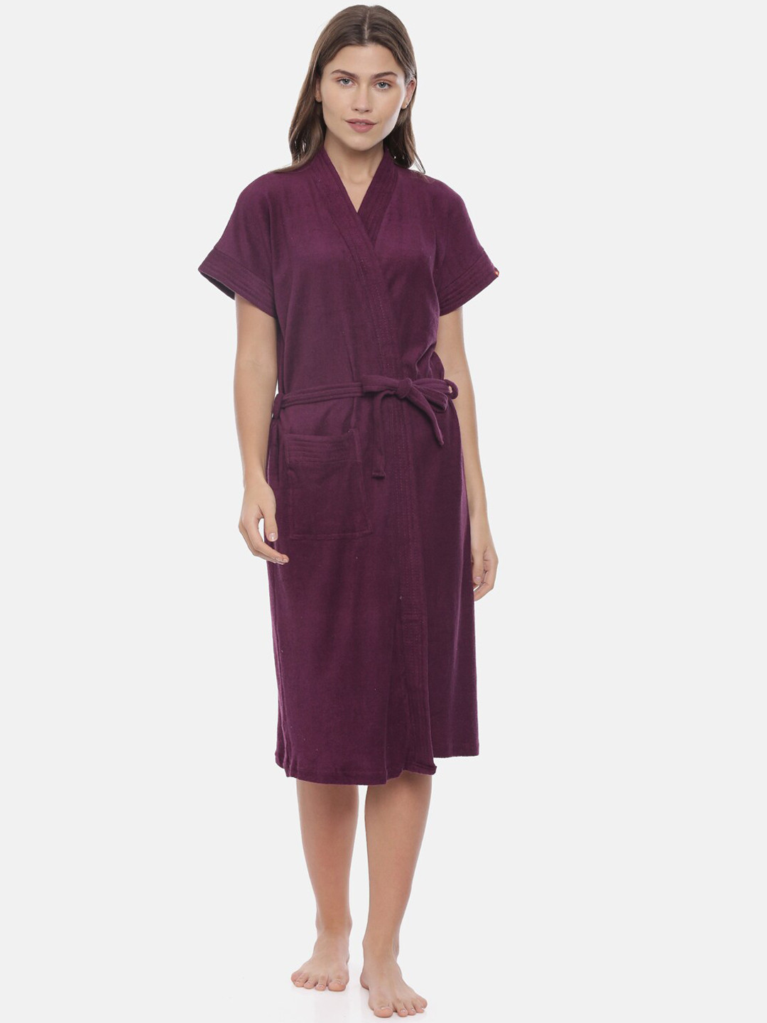 

GOLDSTROMS Women Cotton Bath Robe With Belt, Magenta