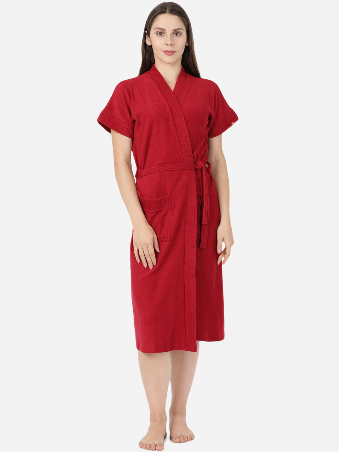 

GOLDSTROMS Women Cotton Bath Robe With Belt, Maroon