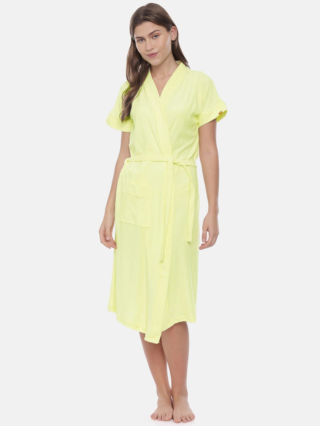 

GOLDSTROMS Women Cotton Bath Robe With Belt, Yellow
