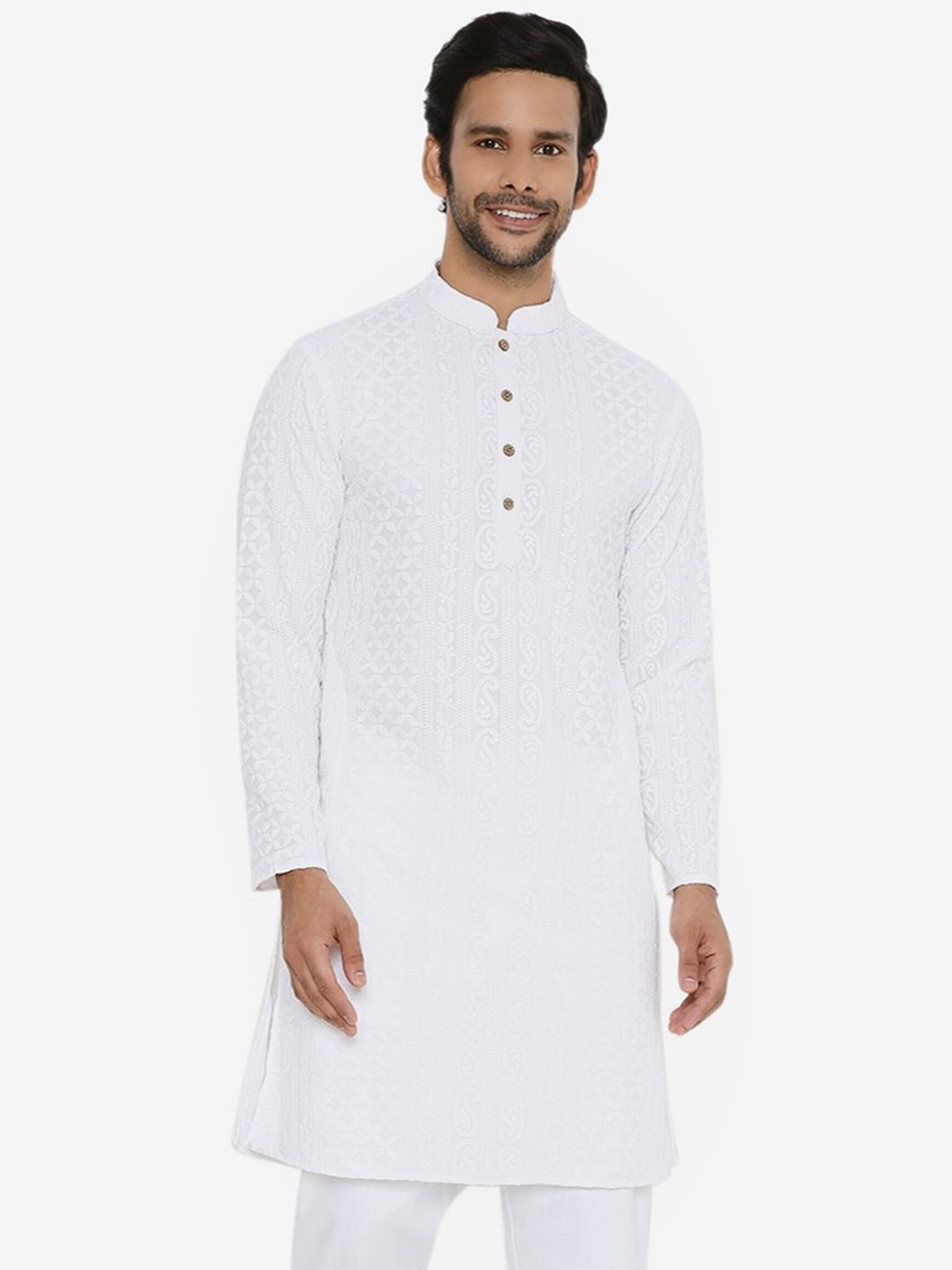 

Be Desi Geometric Chikankari Embroidered Georgette Kurta, White