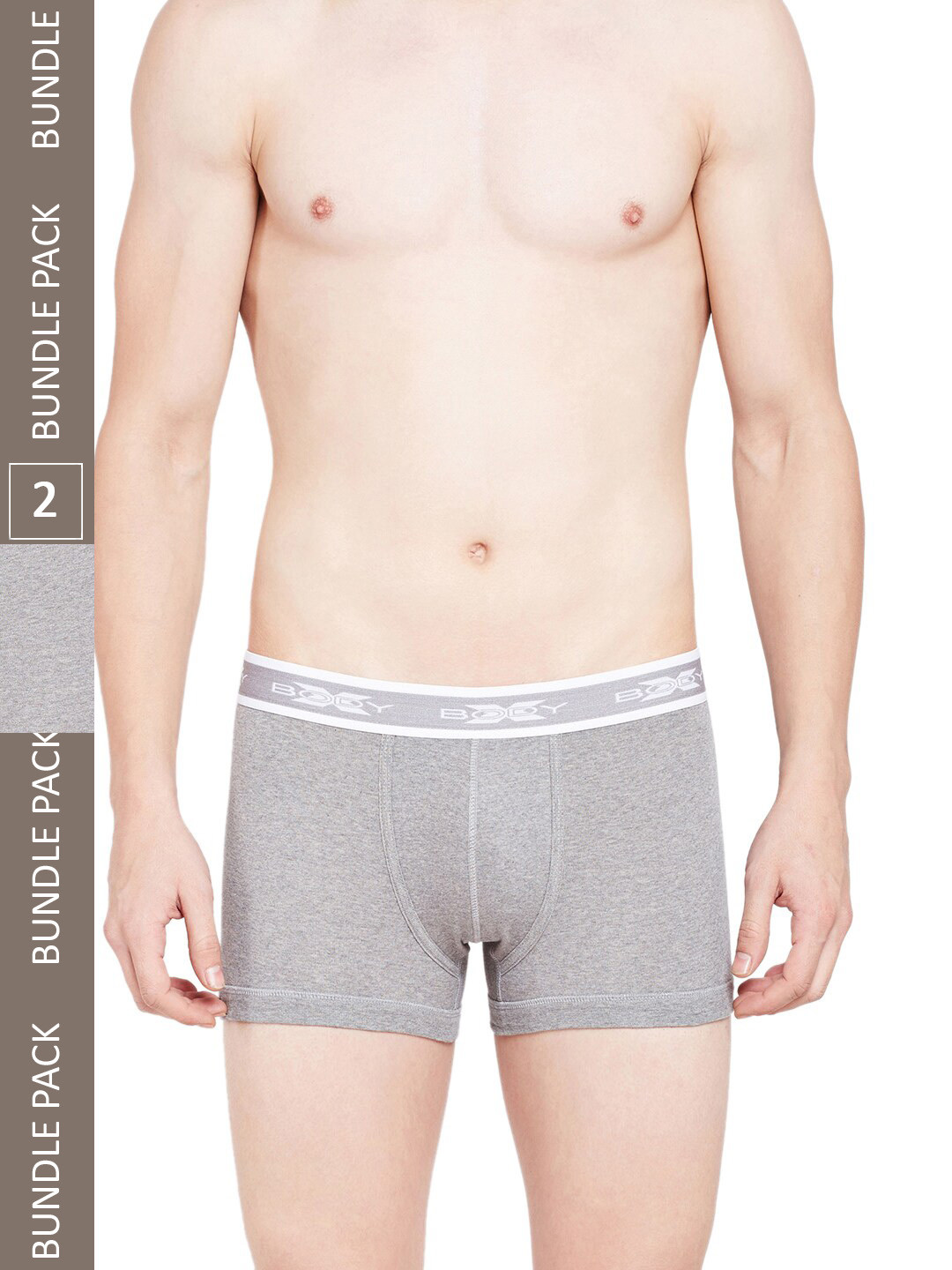 

BODYX Pack Of 2 Mid-Rise Pure Cotton Trunks, Grey