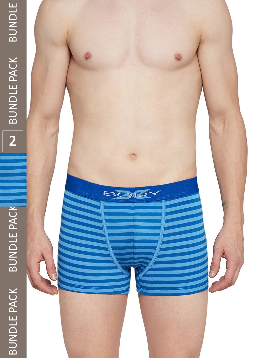 

BODYX Men Pack Of 2 Striped Cotton Snug-Fit Trunks BX03T-S BLUE Stripe-2PCS-XL