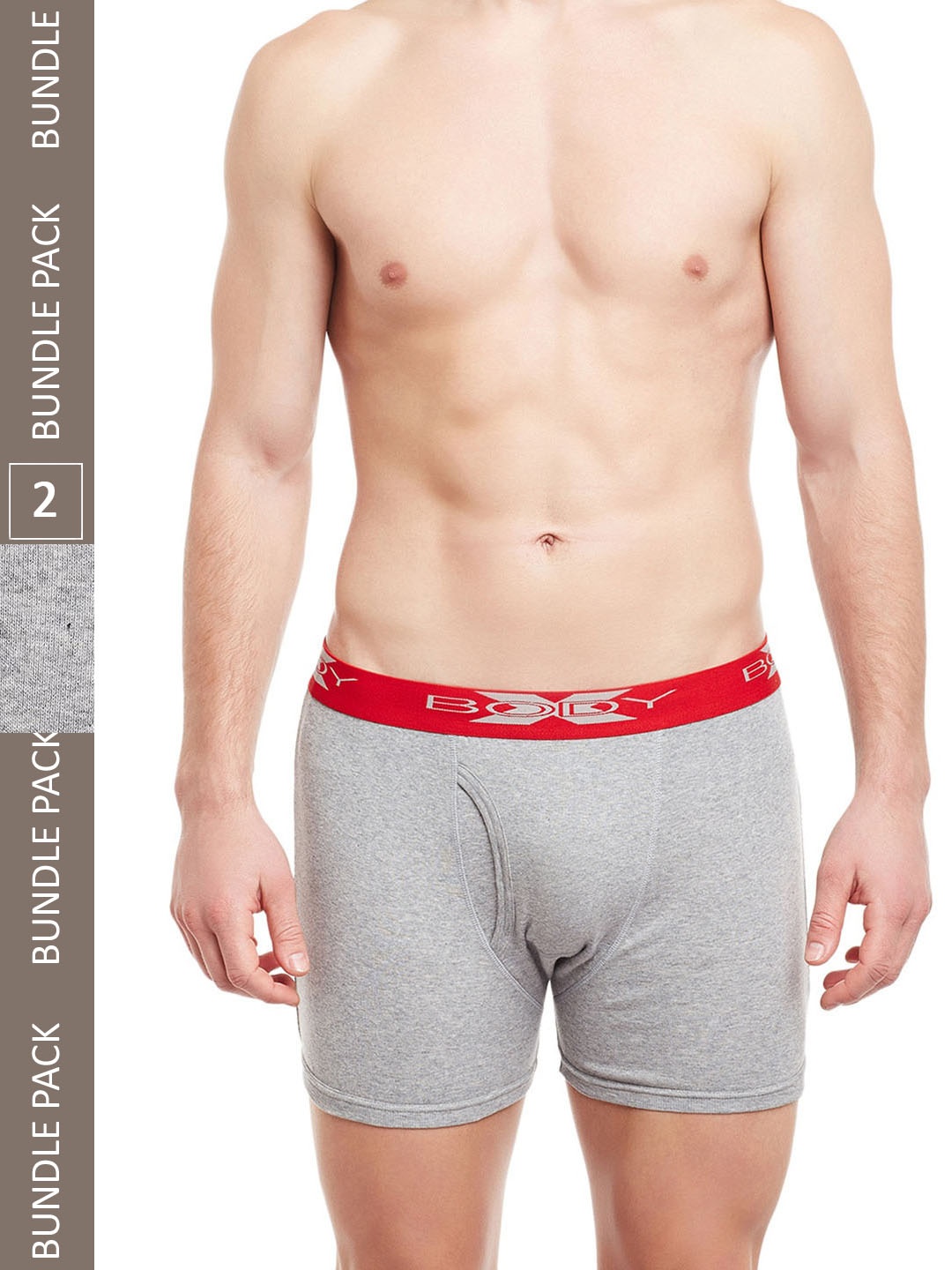 

BODYX Pack Of 2 Mid-Rise Pure Combed Cotton Trunks BX18T-GML-2-L, Grey melange