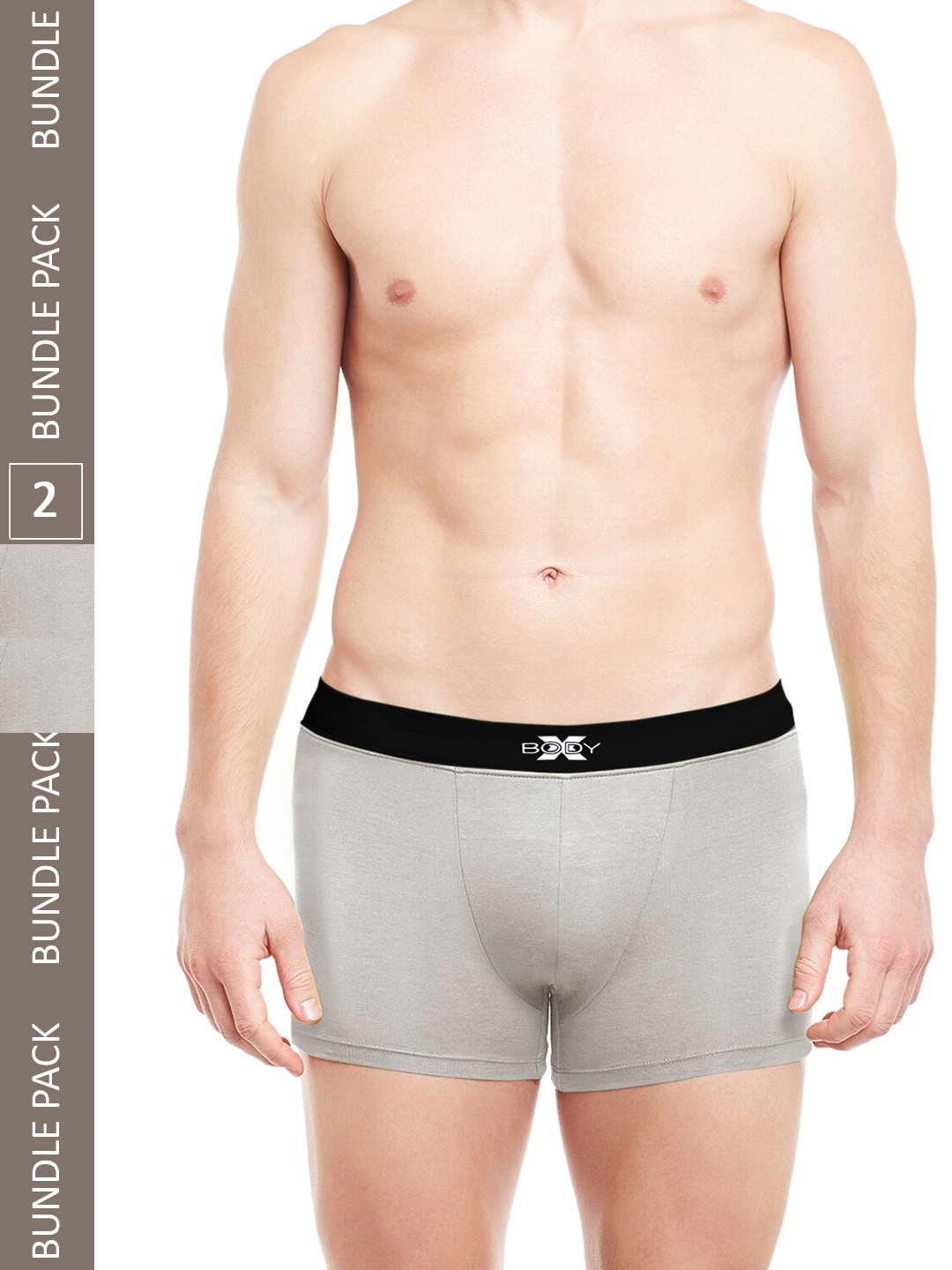 

BODYX Men Pack Of 2 Mid-Rise Cotton Trunks BX07T-GRML-2PCS-S, Grey melange