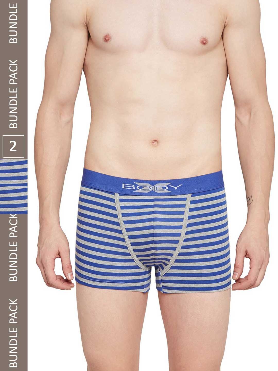 

BODYX Men Pack Of 2 Striped Pure Combed Cotton Trunks BX03T-RBL-2-S, Blue