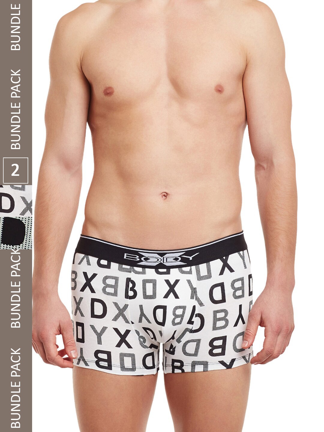 

BODYX Men Pack Of 2 Printed Pure Combed Cotton Trunks BX04T-NAVW-2-XL, Black