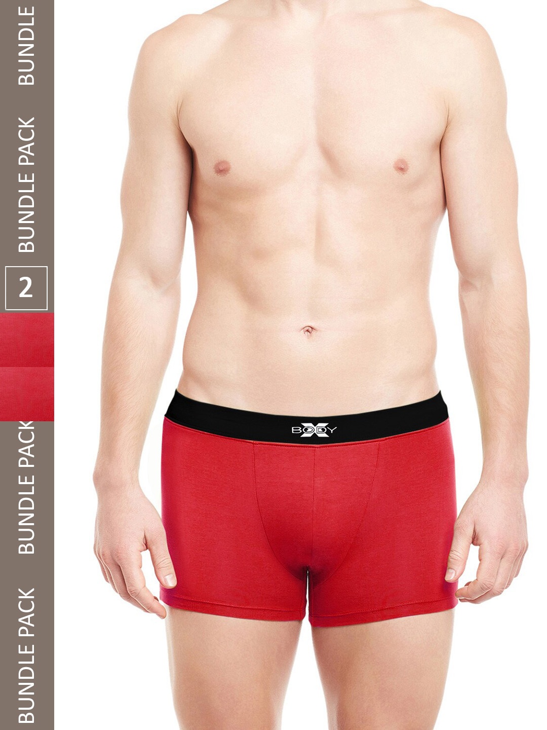 

BODYX Pack Of 2 Mid-Rise Pure Combed Cotton Trunks BX07T-RED-2PCS-S