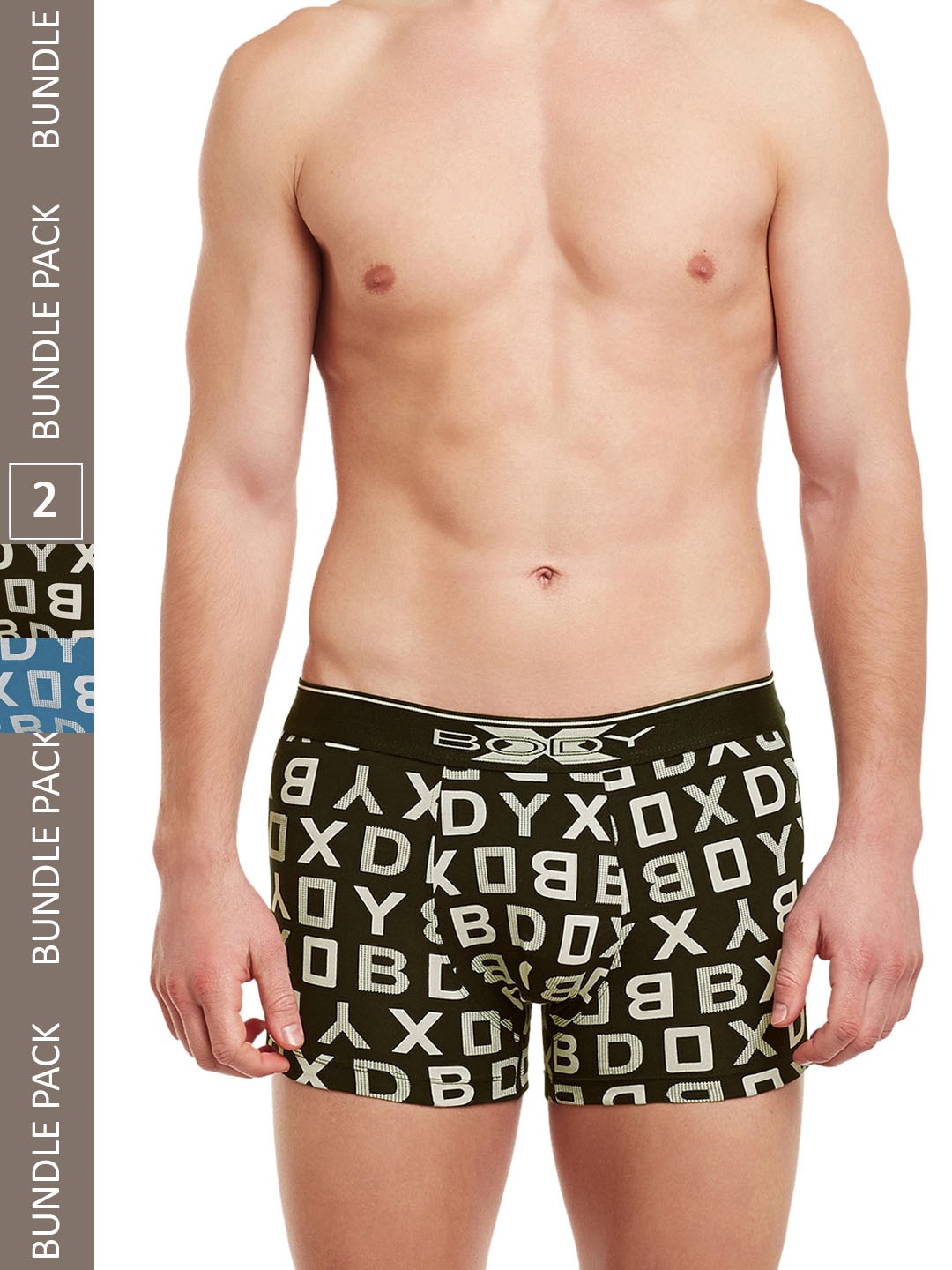

BODYX Men Pack Of 2 Mid-Rise Printed Pure Cotton Trunks BX04T-S.BLCOF-2-S, Black