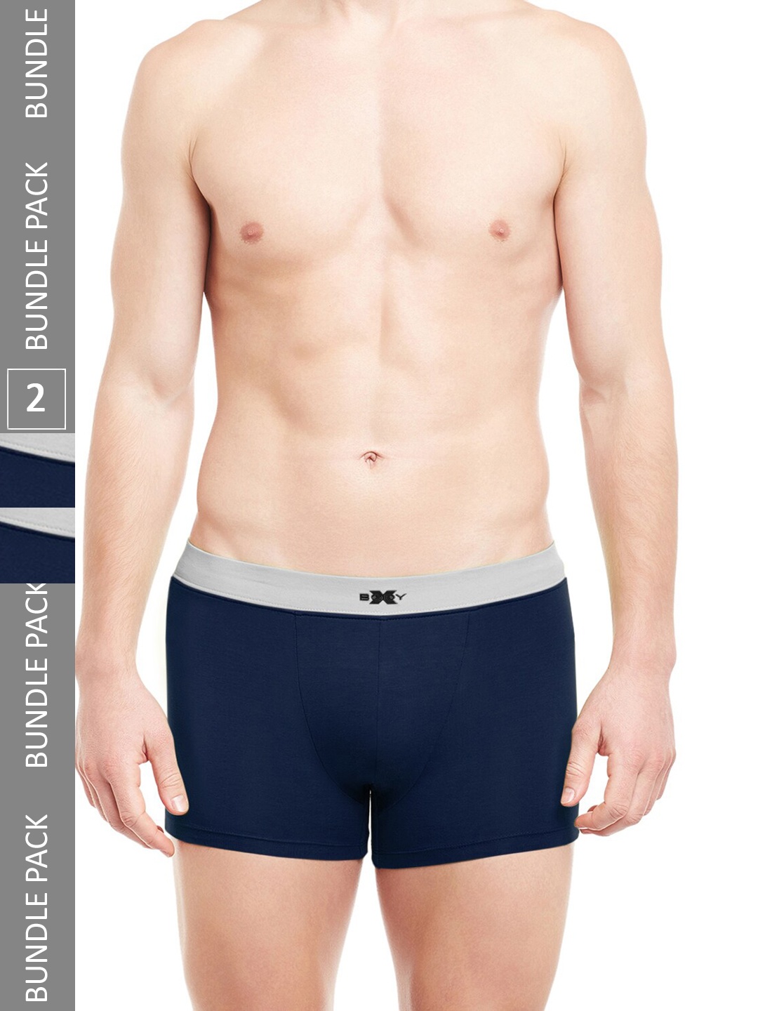 

BODYX Men Pack Of 2 Mid-Rise Pure Cotton Trunks BX07T-NAVY-2PCS-S, Navy blue