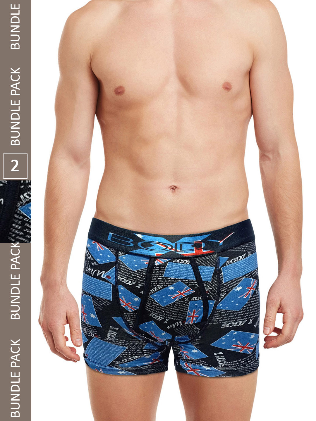 

BODYX Pack Of 2 Printed Ultra Soft Cotton Trunks BX01T-Print6-2PCS-S, Black
