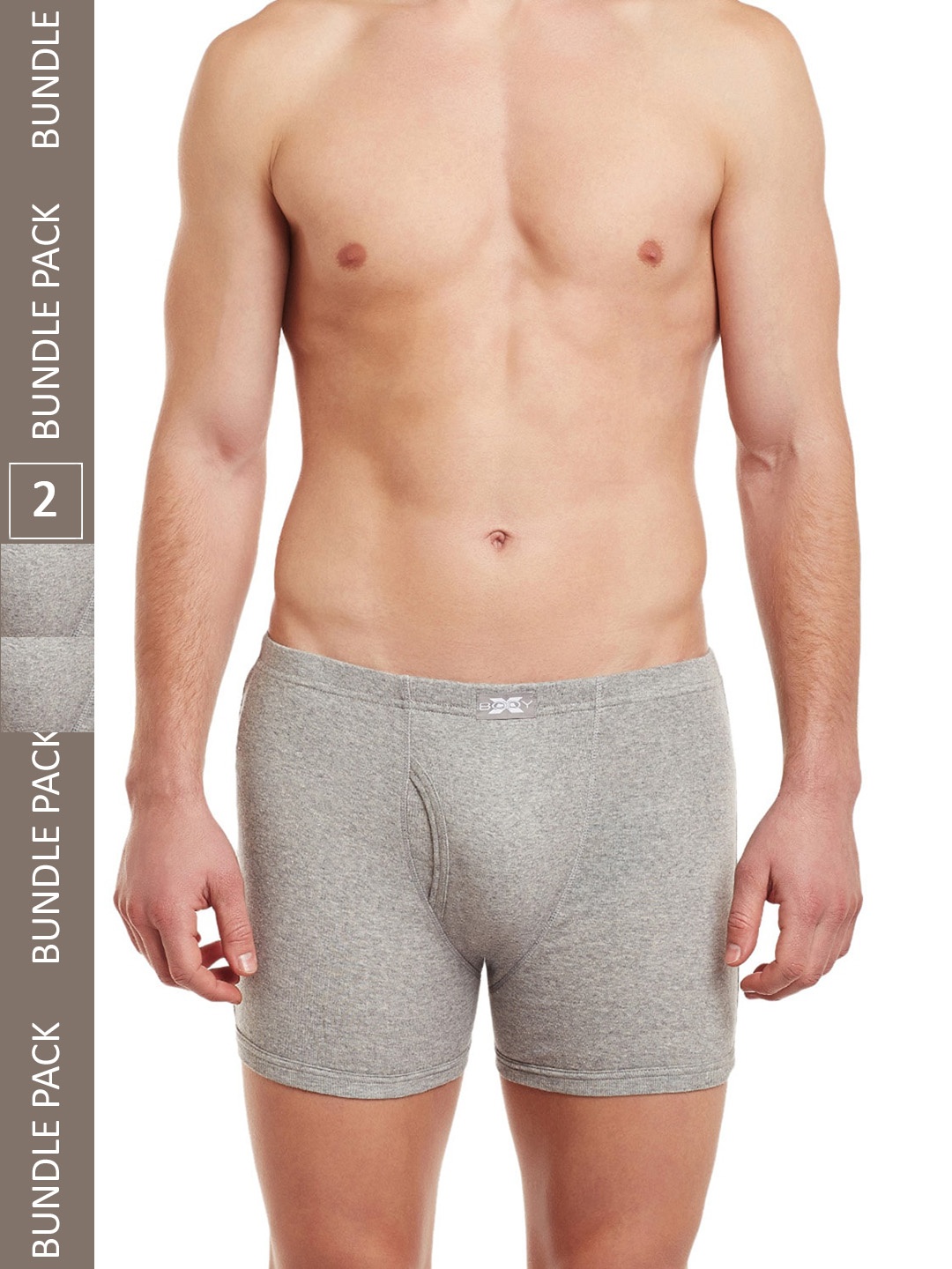 

BODYX Pack Of 2 Mid-Rise Pure Combed Cotton Trunks BX19T-GRML-2-XXL, Grey melange