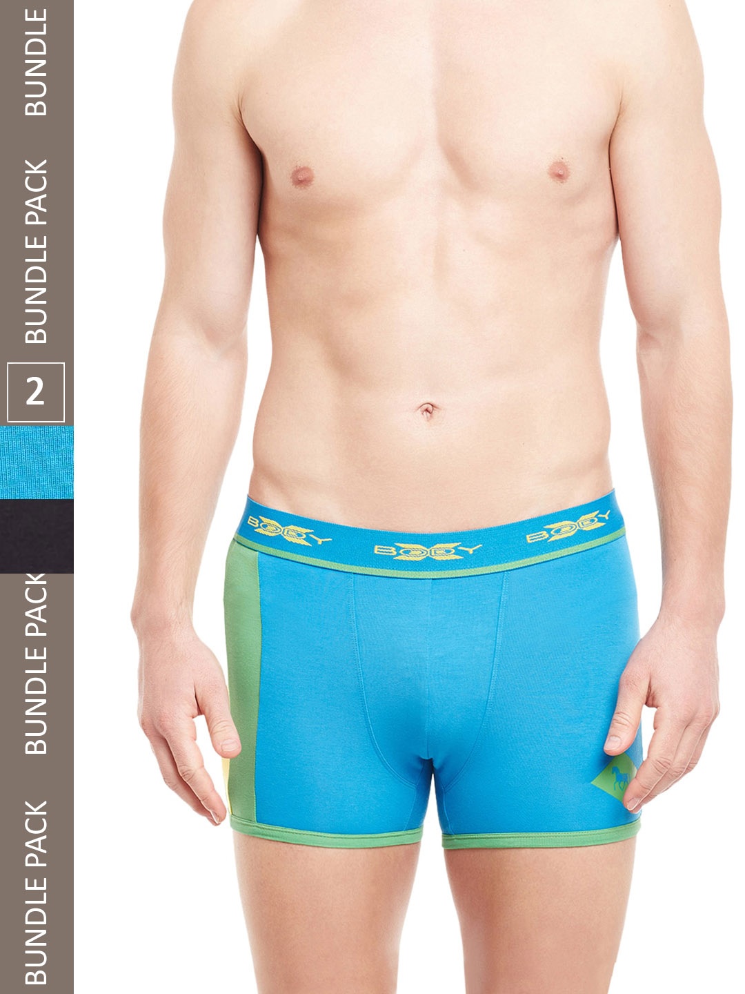 

BODYX Pack Of 2 Colourblocked Pure Cotton Trunks BX02T-BLKB.BLU-2-S, Blue