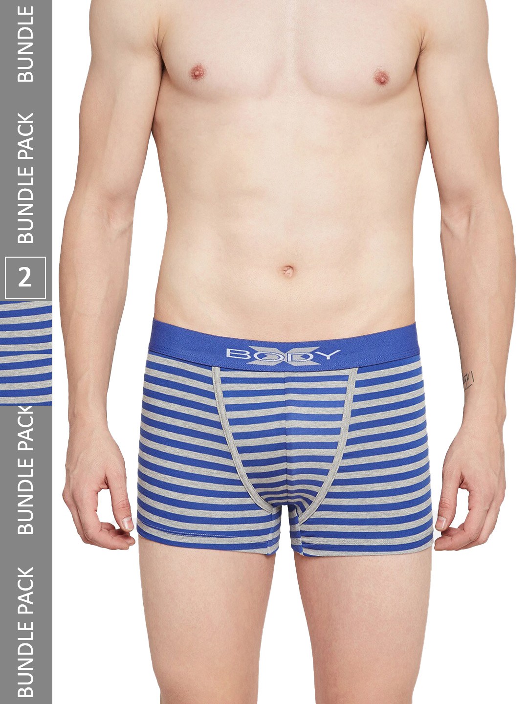 

BODYX Pack Of 2 Striped Pure Cotton Trunks BX03T-RBL-2-XL, Blue