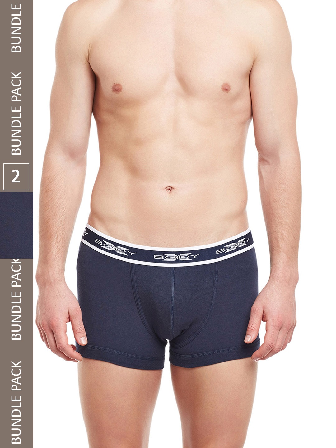 

BODYX Pack Of 2 Mid-Rise Pure Combed Cotton Trunks BX05T-Navy-2PCS-S, Navy blue