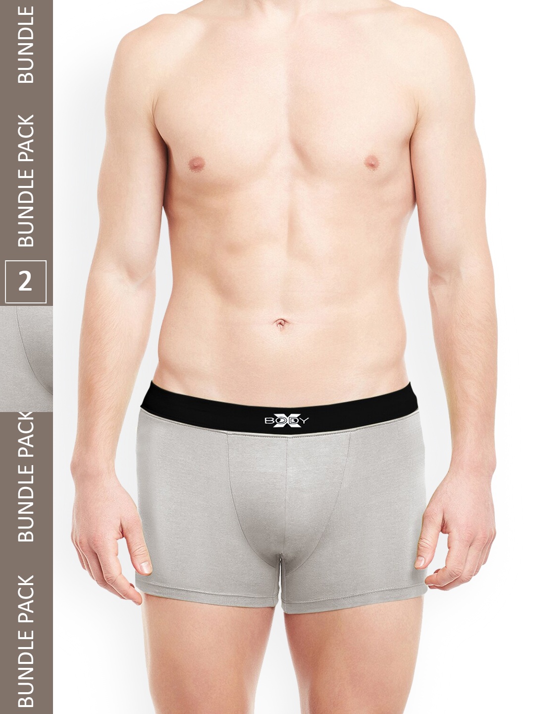 

BODYX Pack Of 2 Mid-Rise Combed Cotton Trunks BX07T-GRML-2PCS-XL, Grey melange