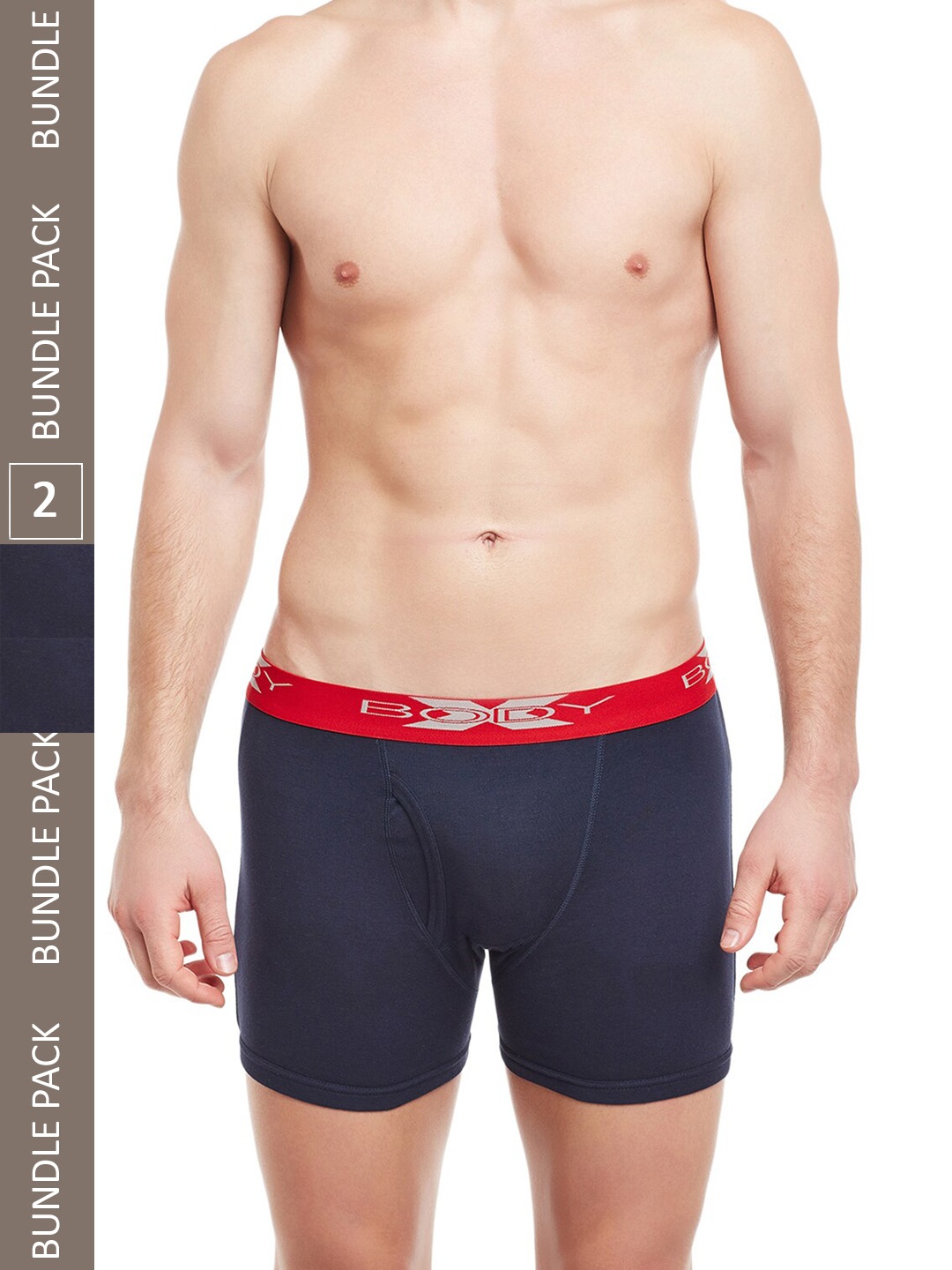 

BODYX Pack Of 2 Mid-Rise Pure Cotton Trunks BX18T-NAVY-2-S, Navy blue