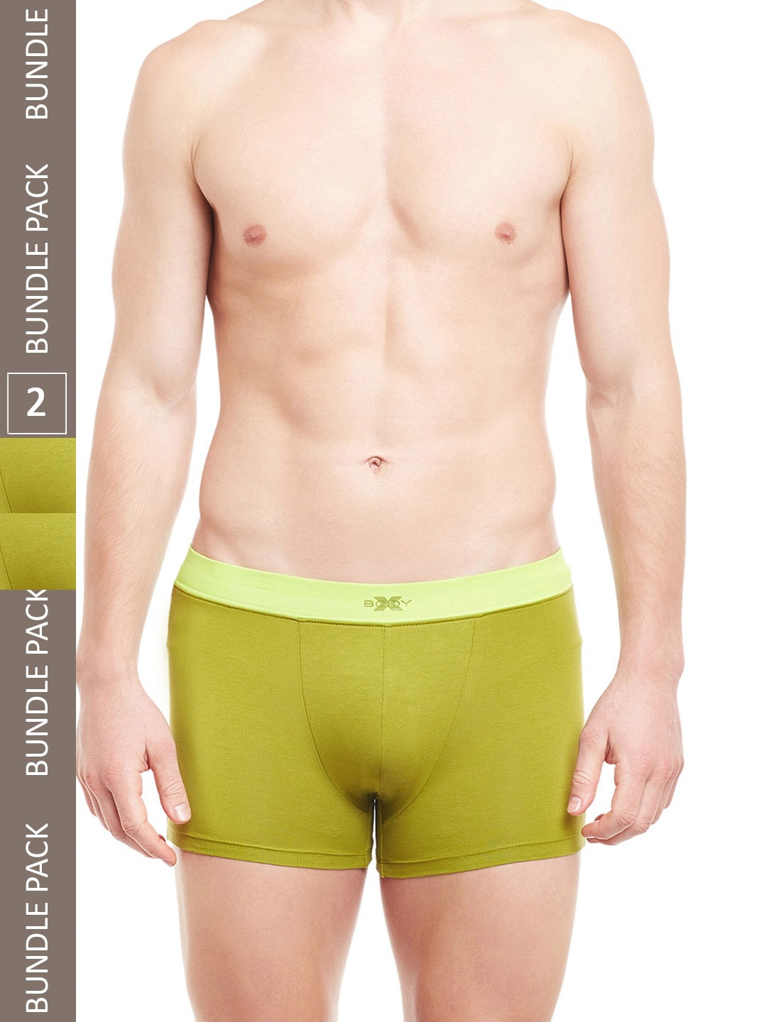 

BODYX Men Pack Of 2 Mid-Rise Pure Cotton Trunks BX07T-Wood-Wine-2PCS-XL, Green