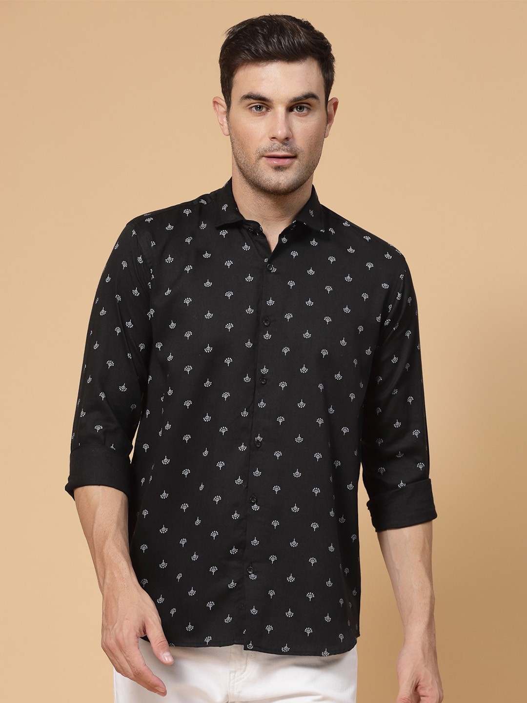 

ADWYN PETER Floral Printed Cotton Casual Shirt, Black