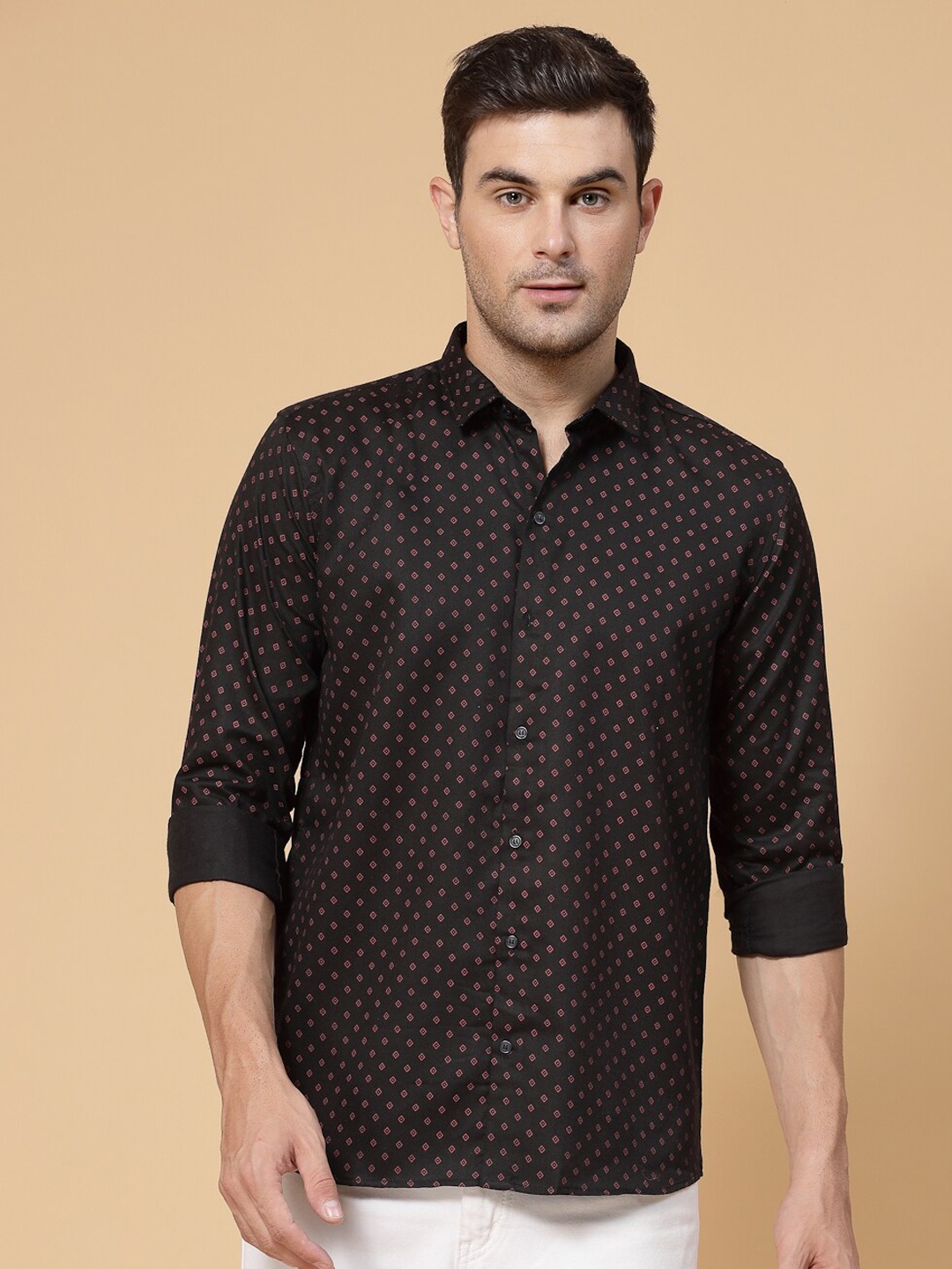 

ADWYN PETER Micro Ditsy Printed Cotton Casual Shirt, Black
