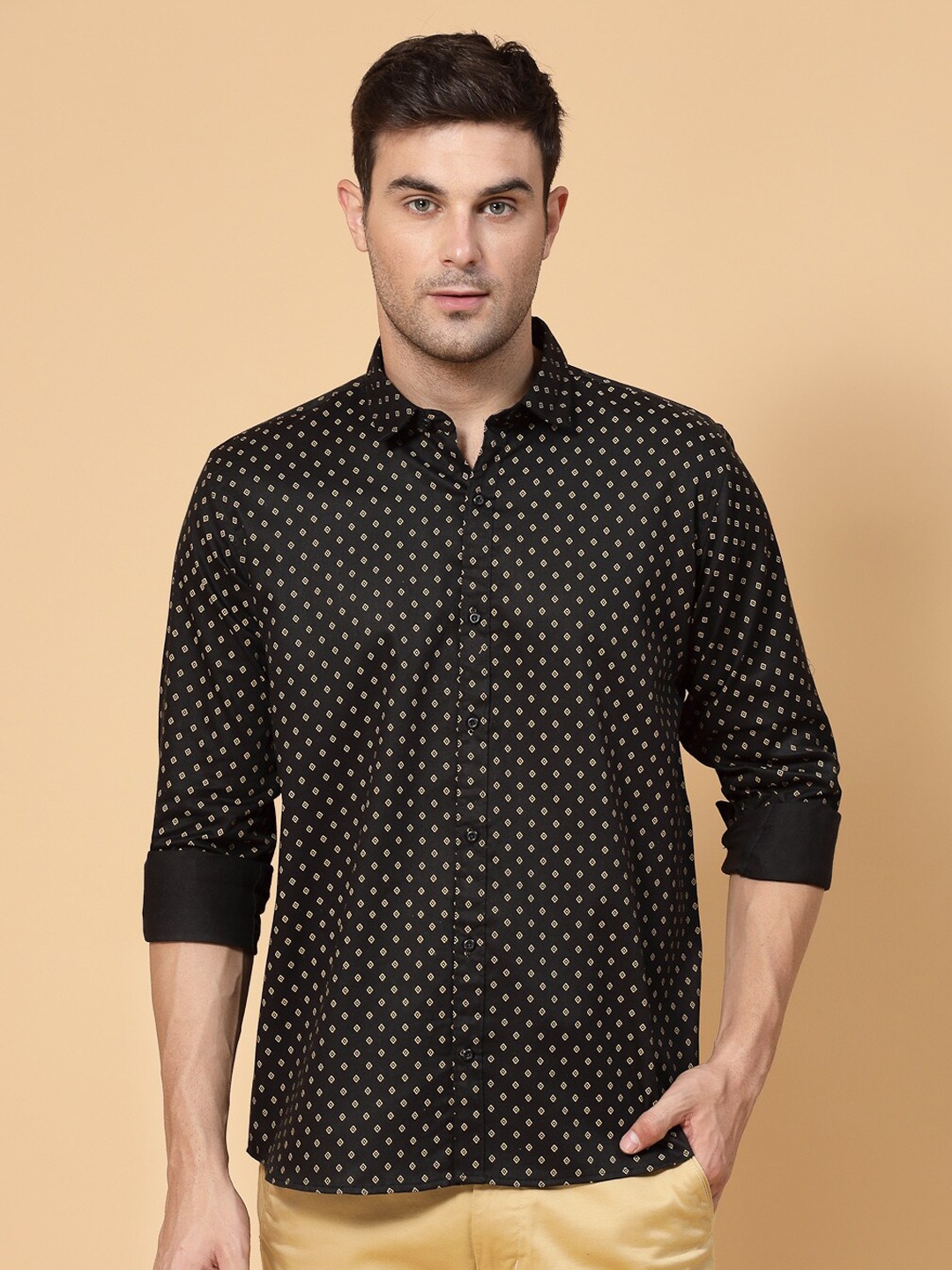 

ADWYN PETER Micro Ditsy Printed Cotton Casual Shirt, Black