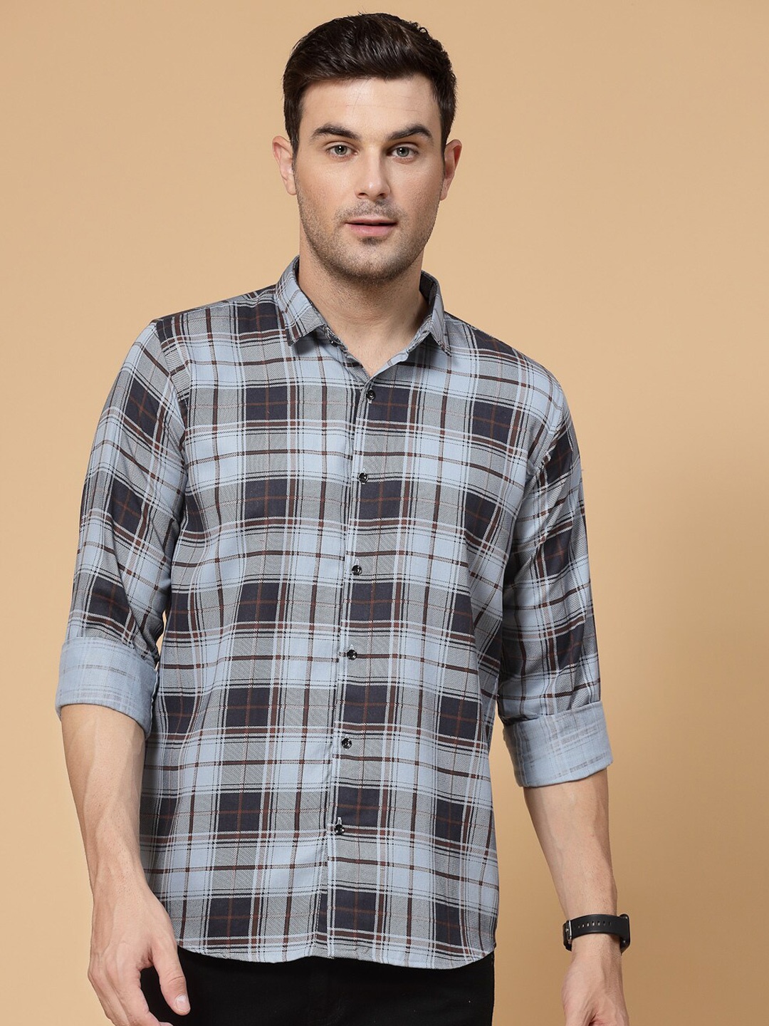 

ADWYN PETER Tartan Checked Cotton Casual Shirt, Black