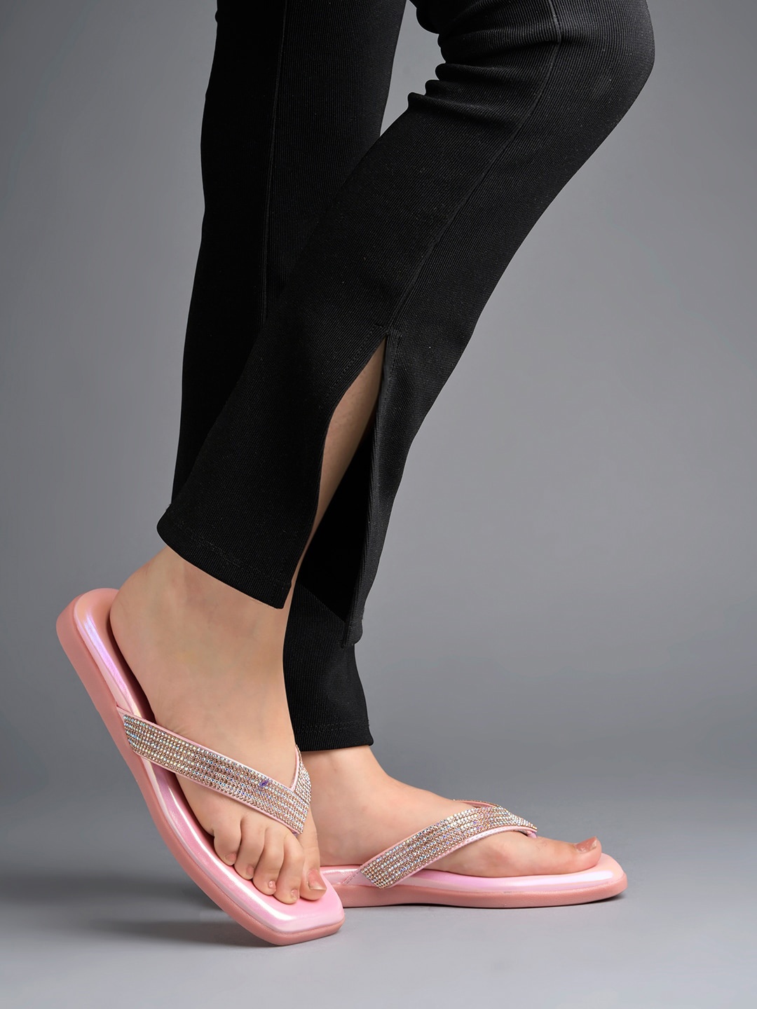 

Shoetopia Embellished Open Toe Flats, Pink