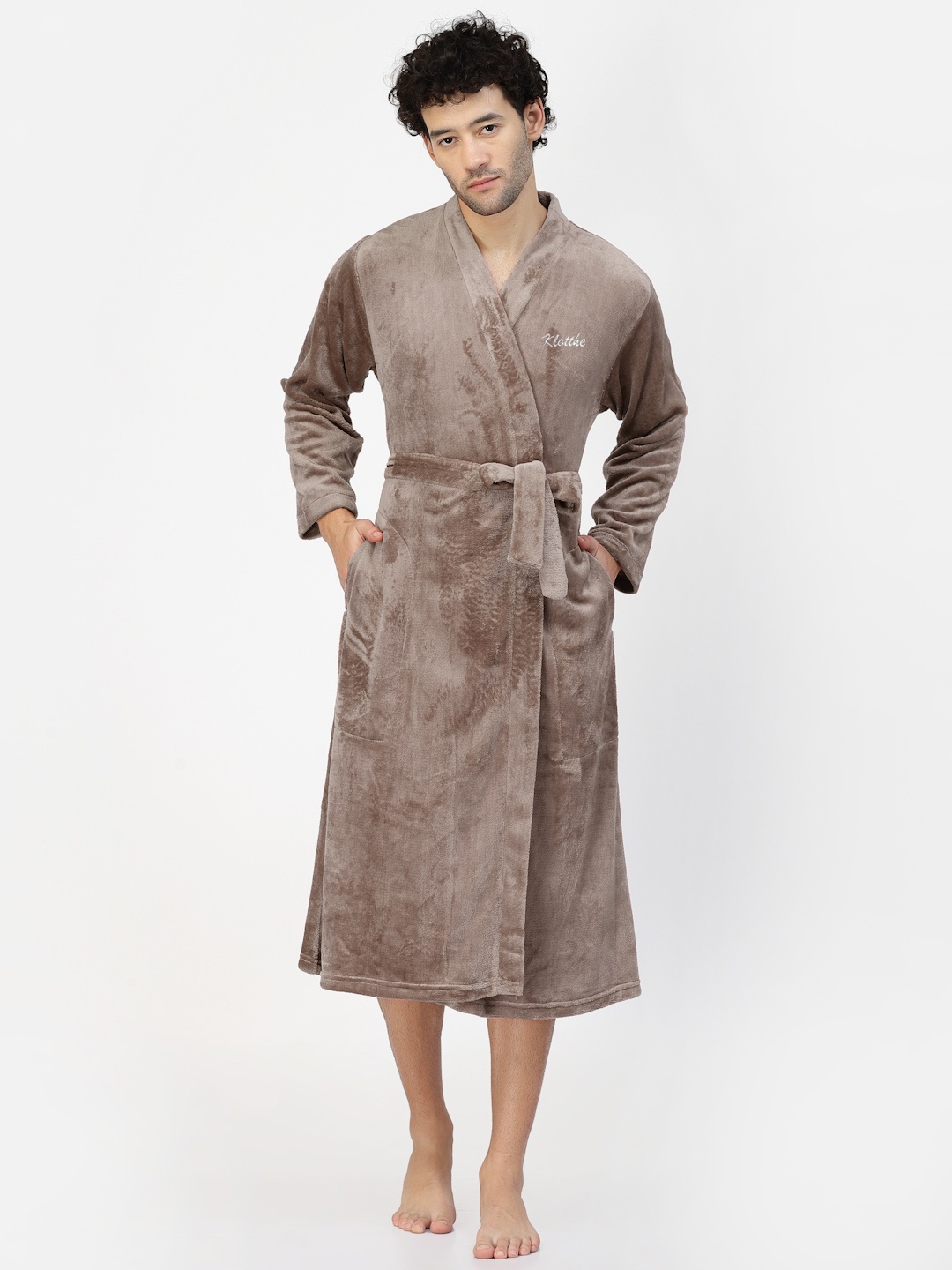 

KLOTTHE Men Wool Bath Robe With Belt, Beige