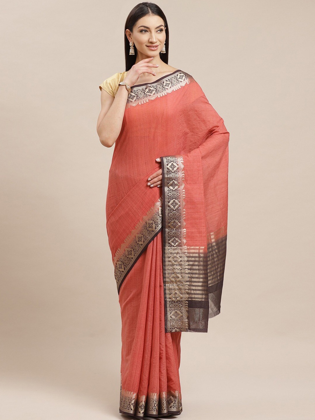 

KALINI Zari Kanjeevaram Saree, Pink