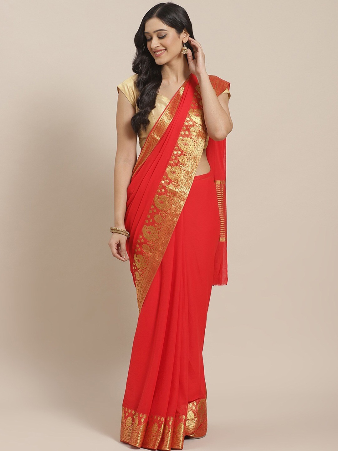 

KALINI Zari Kanjeevaram Saree, Red