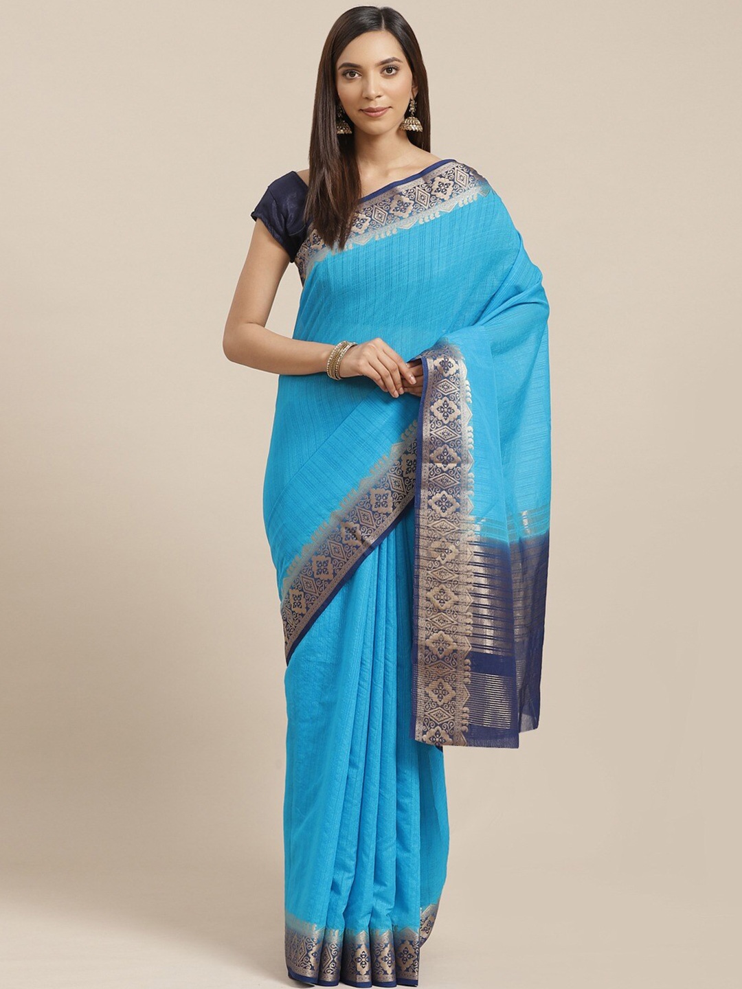 

KALINI Zari Kanjeevaram Saree, Blue