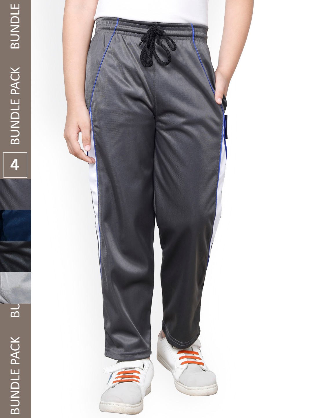 

IndiWeaves Boys Pack Of 4 Colourblocked Track Pants, Grey