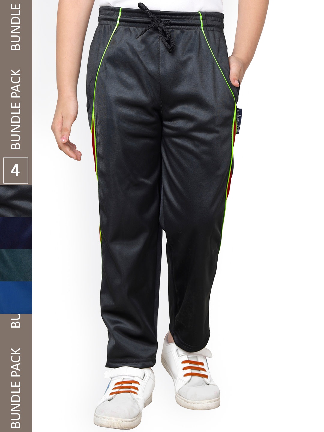 

IndiWeaves Boys Pack Of 4 Colourblocked Track Pants, Black